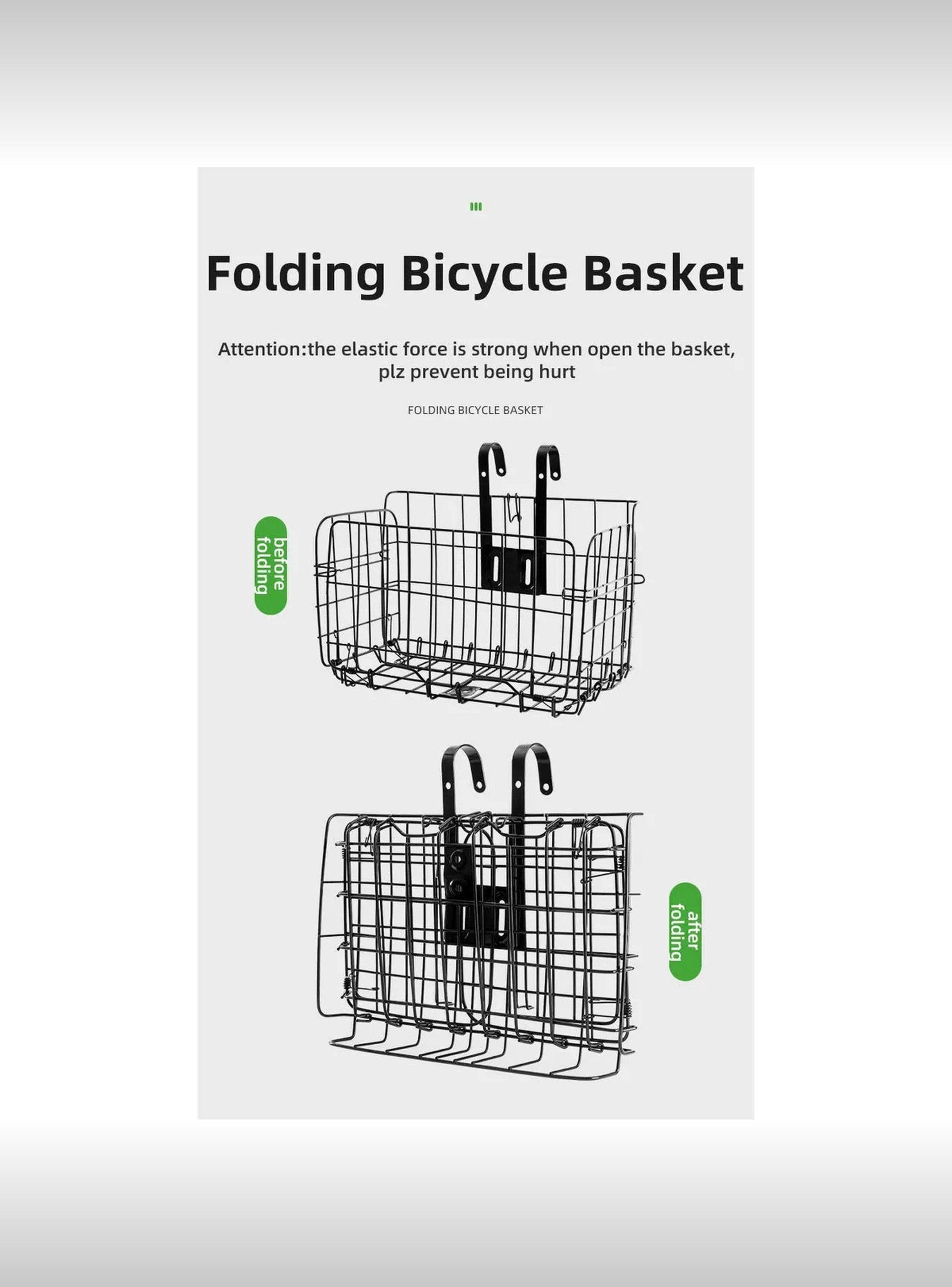 Canasta Plegable para Bicicleta Metálica Negra de Gran Capacidad-2