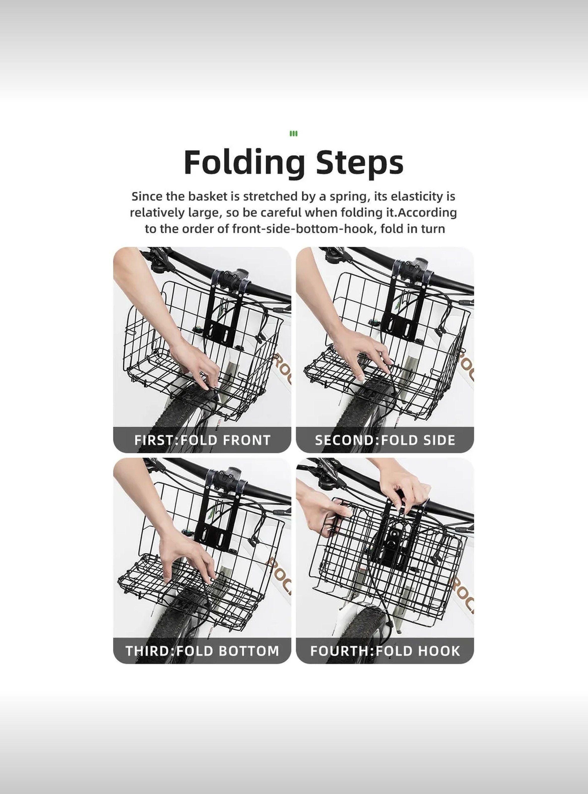 Canasta Plegable para Bicicleta Metálica Negra de Gran Capacidad-8