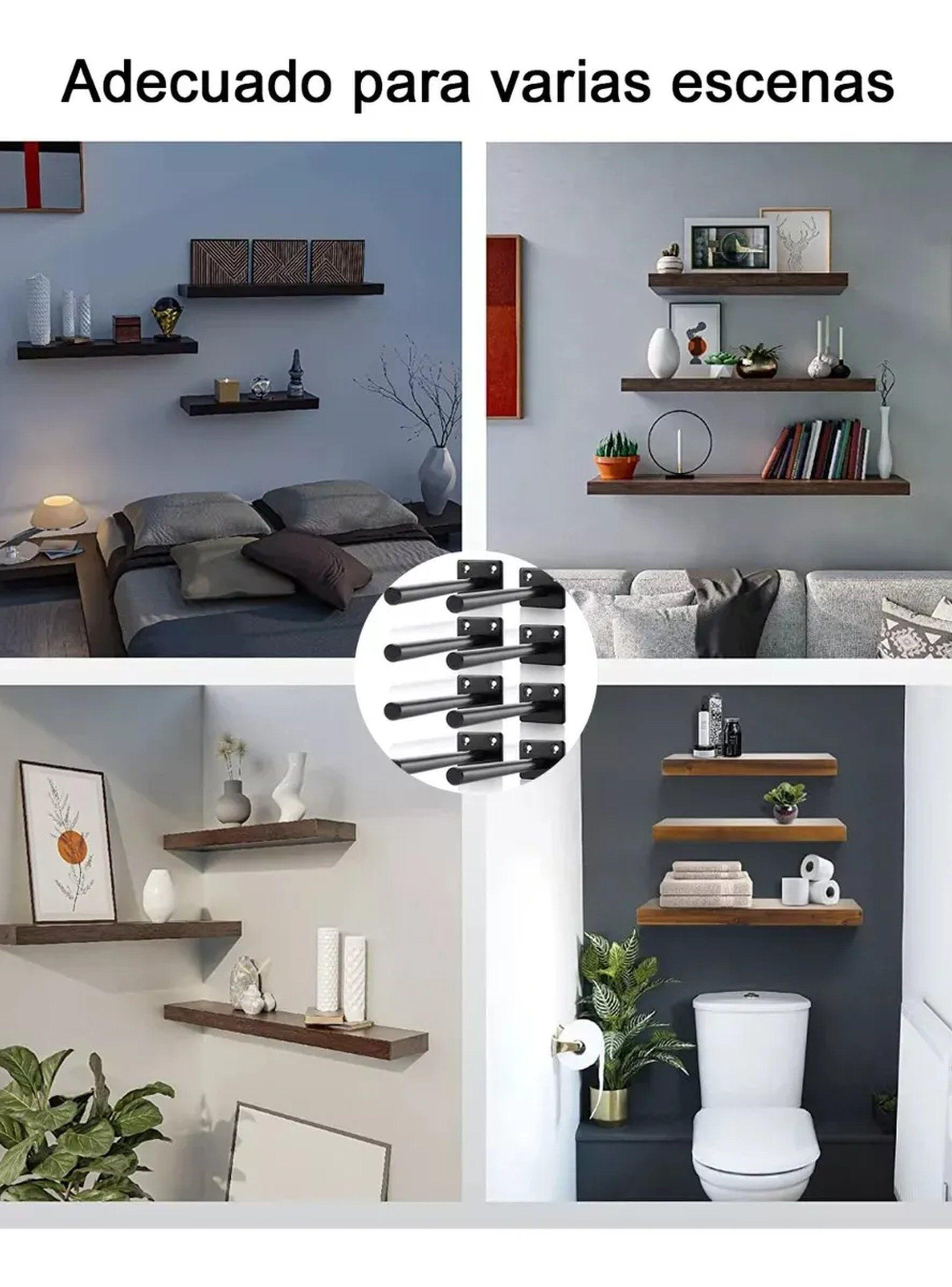 Soportes Flotantes de Metal Negro para Estantes 15cm con Tornillos y Anclajes-4