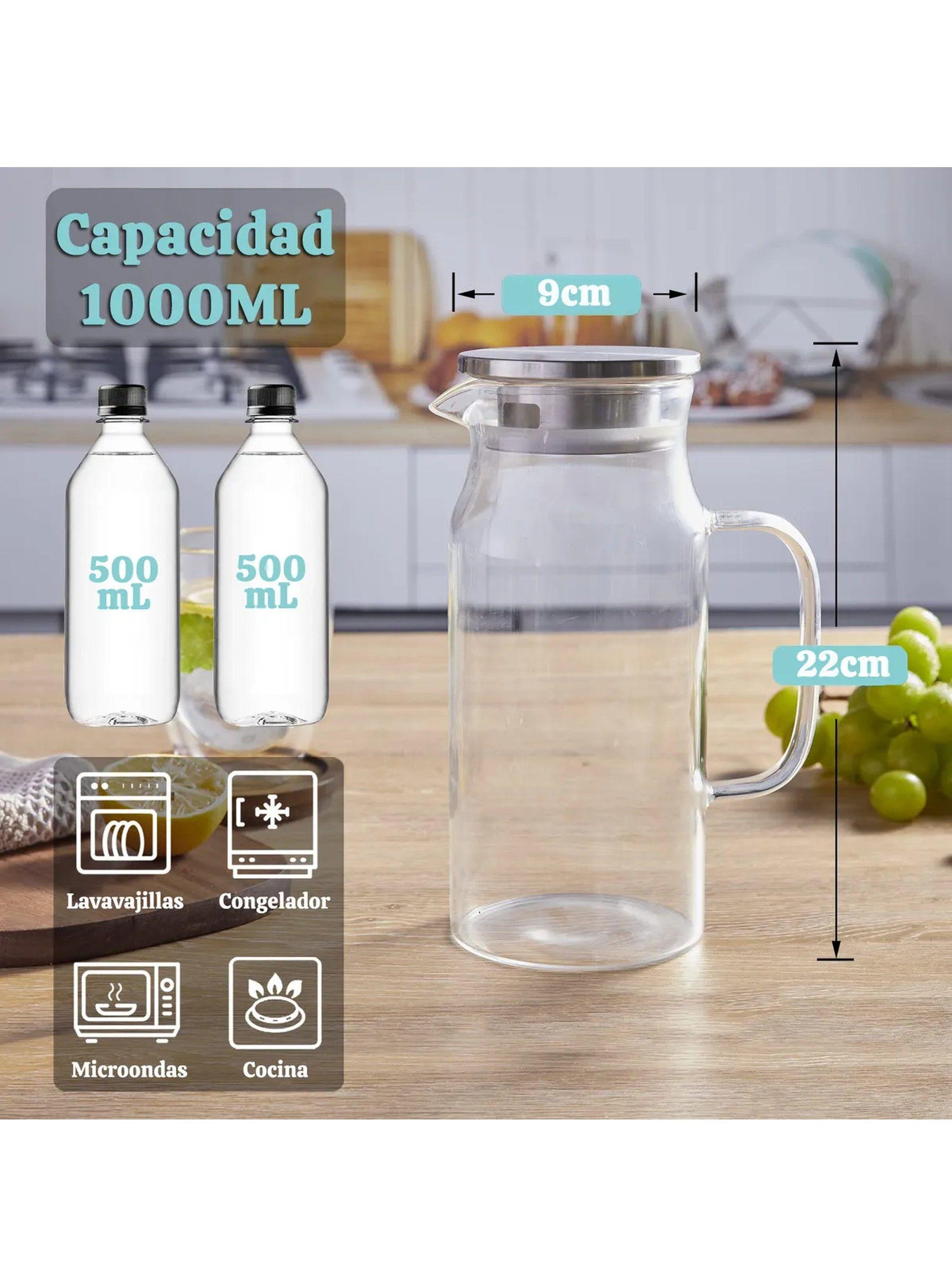 Jarra de Vidrio con Tapa Acero Inoxidable 1000ML Aptapara Microondas y Lavavajillas-1