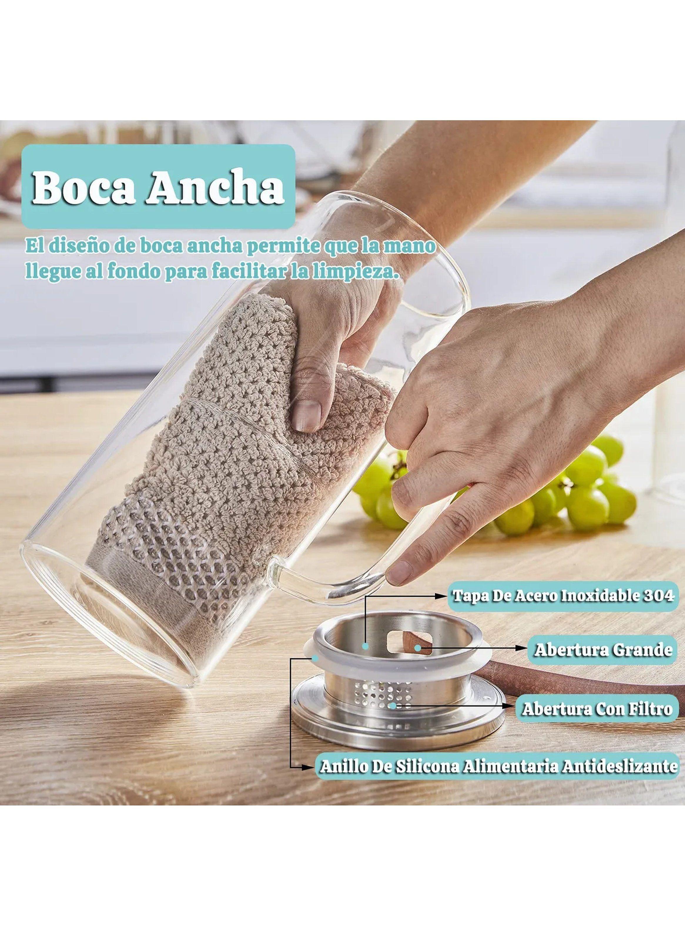 Jarra de Vidrio con Tapa Acero Inoxidable 1000ML Aptapara Microondas y Lavavajillas-5