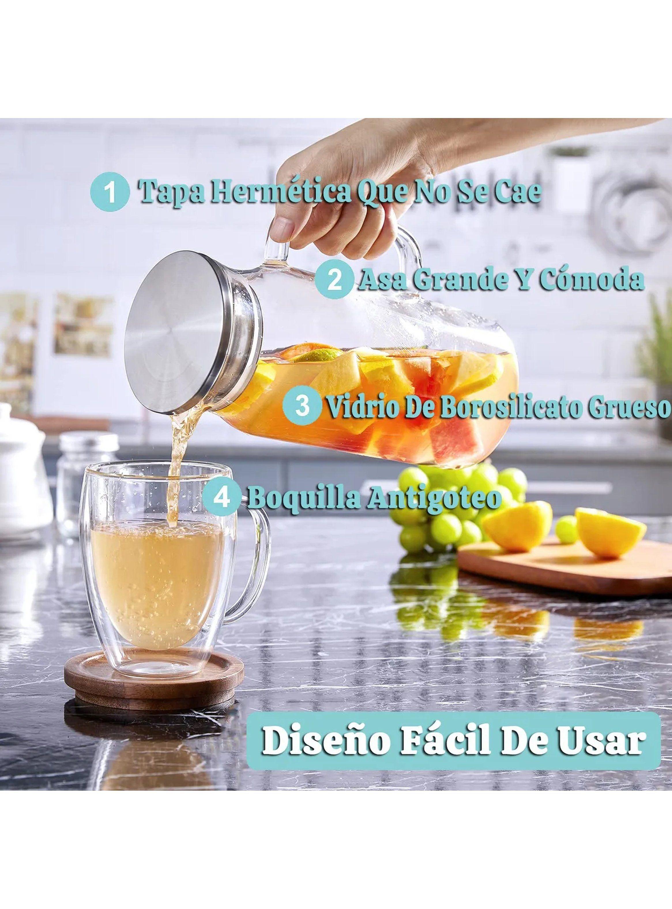 Jarra de Vidrio con Tapa Acero Inoxidable 1000ML Aptapara Microondas y Lavavajillas-6