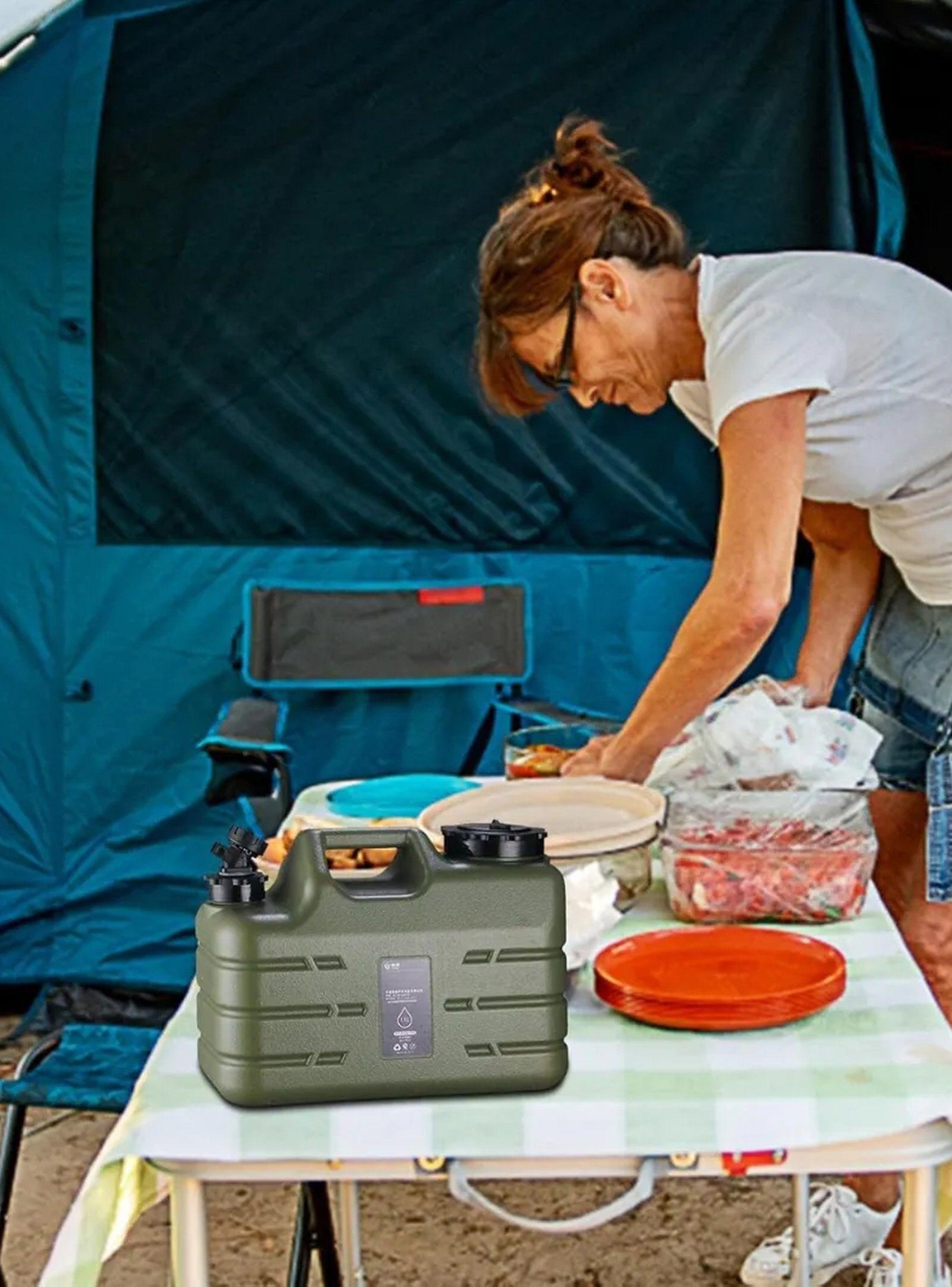 Contenedor de Agua Portátil 5L Verde Manija Grifo Camping-1