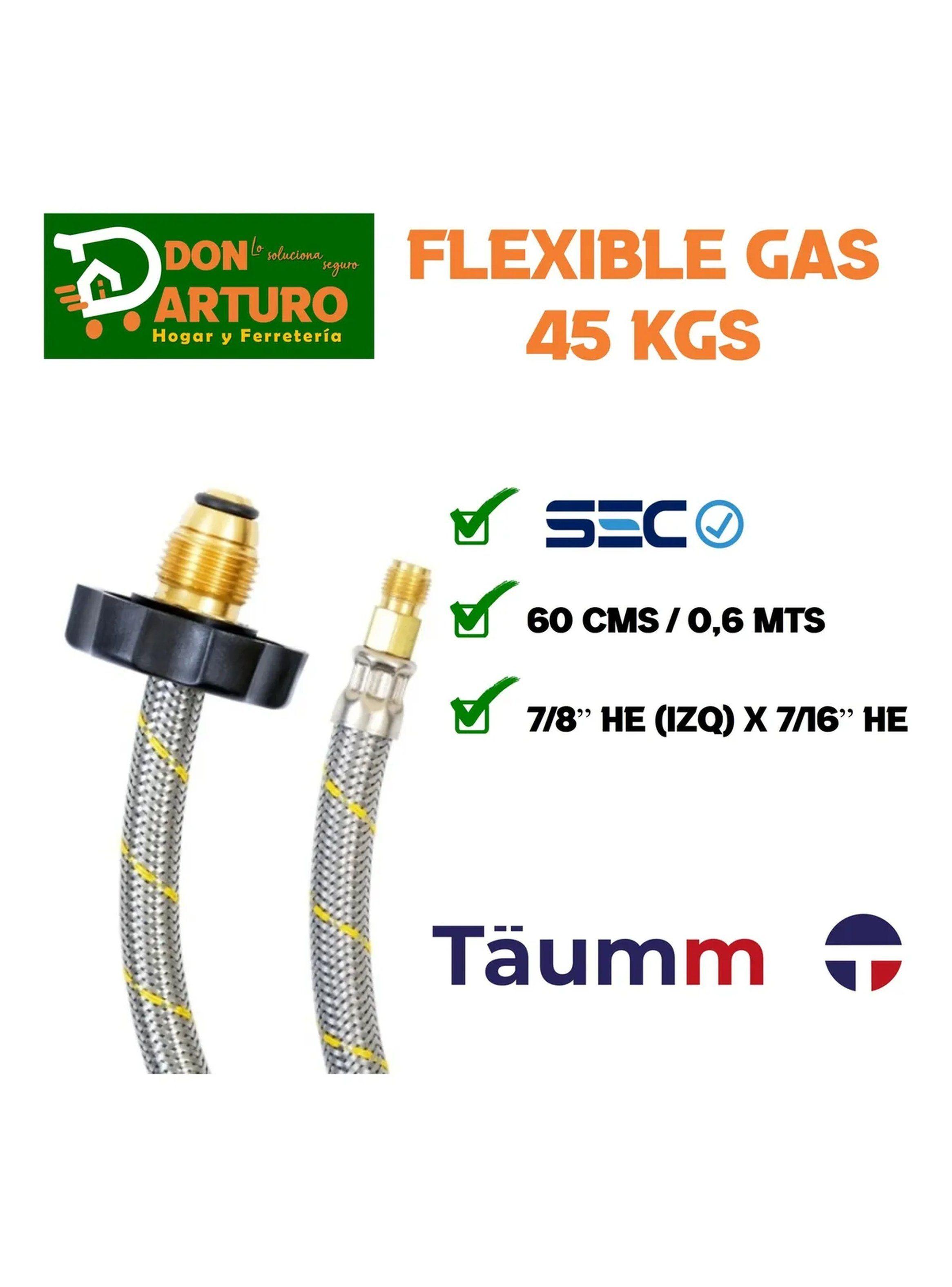Manguera Flexible para Gas 45 Kgs Certificación SEC 60 Cm 7/8” x 7/16”-1