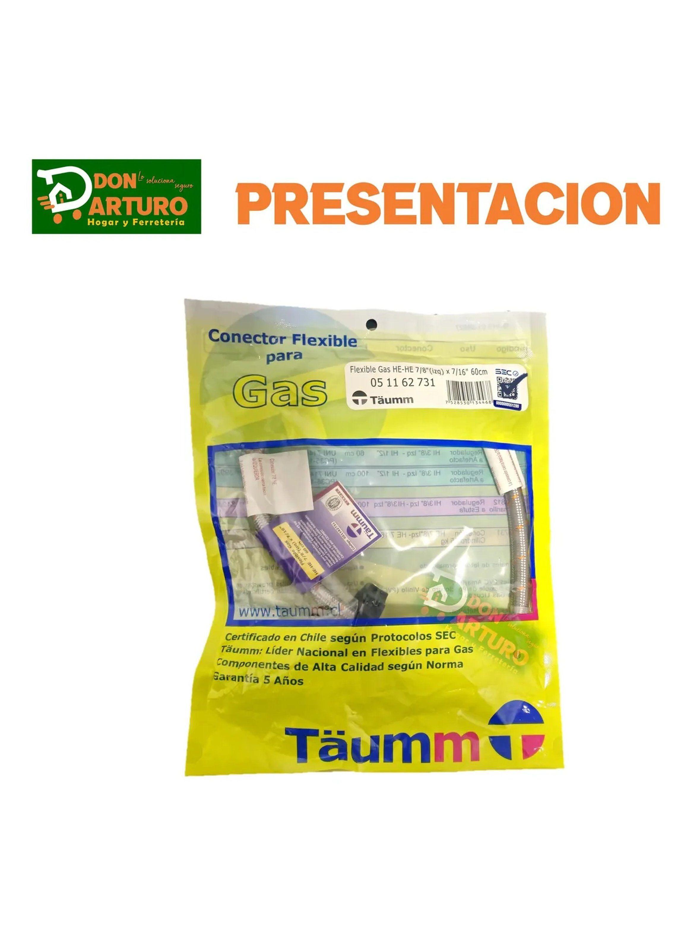 Manguera Flexible para Gas 45 Kgs Certificación SEC 60 Cm 7/8” x 7/16”-7