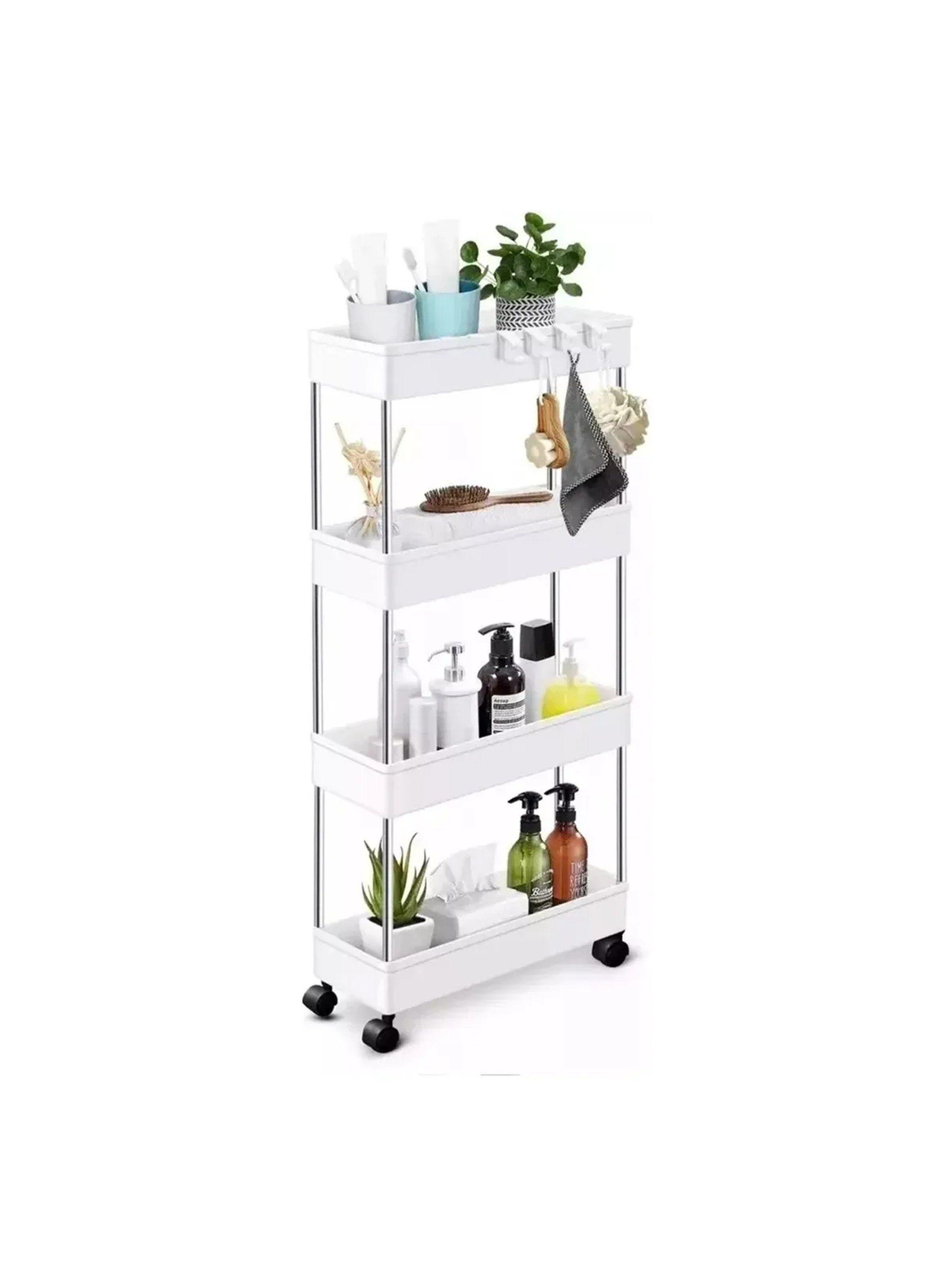 Carro de Almacenamiento de 4 Niveles con Ruedas 95x40x13cm Blanco-0