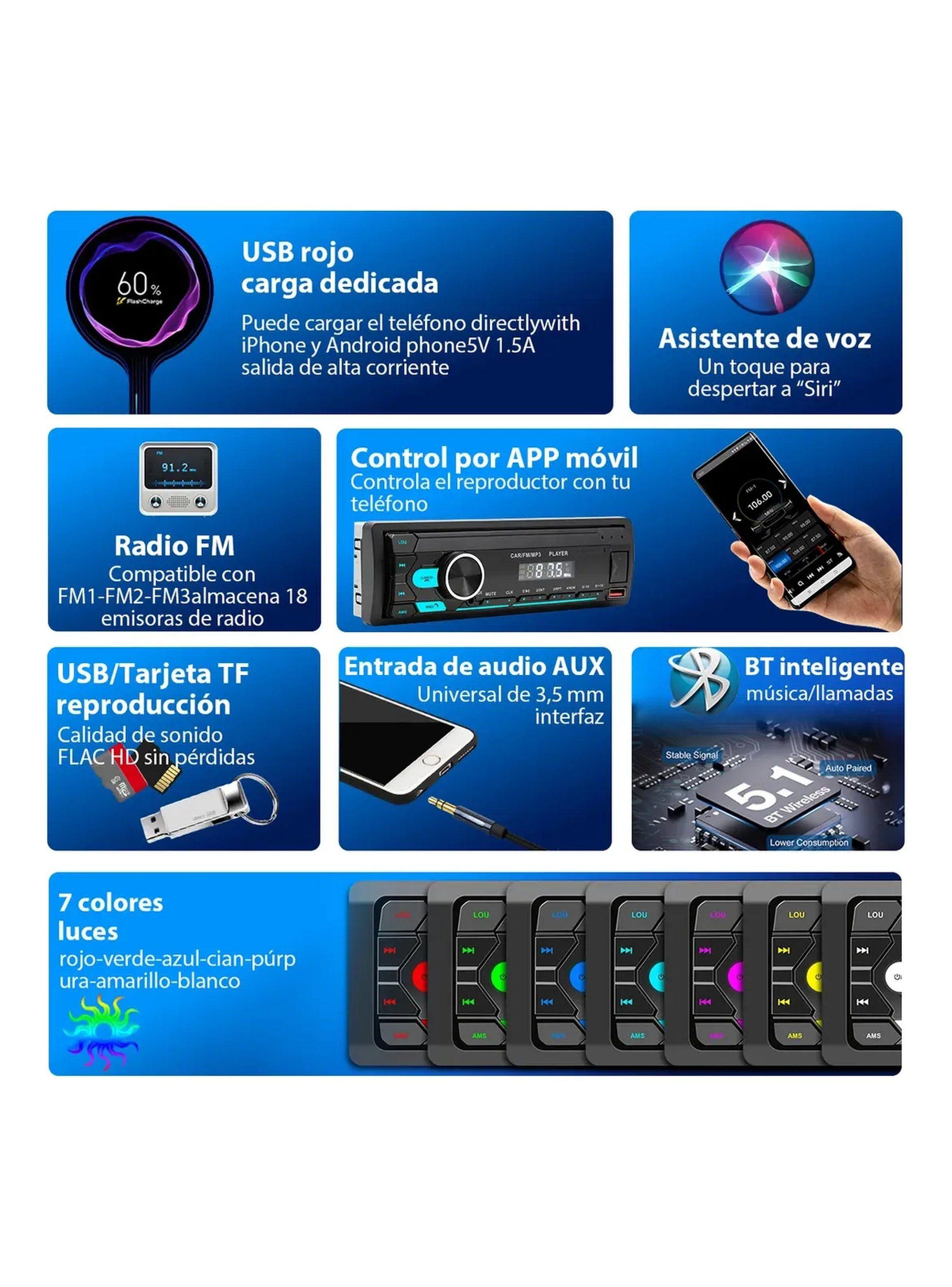 Reproductor MP3 para Auto Bluetooth Control Remoto Luz LED Multicolor-1