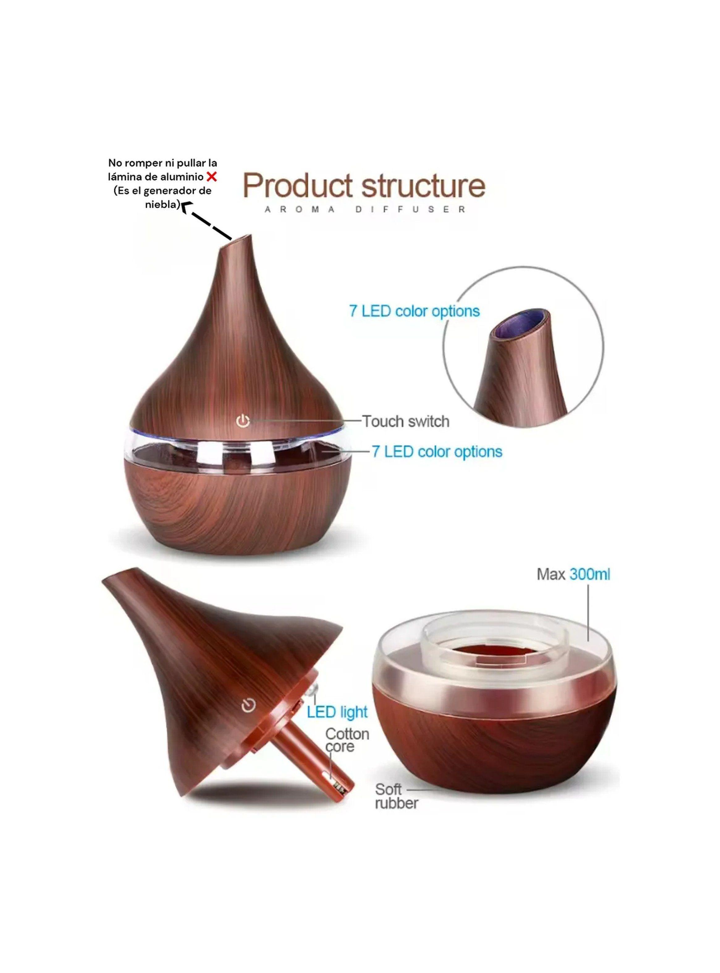 Difusor De Aroma USB LED Diseño Madera Con Esencias -3
