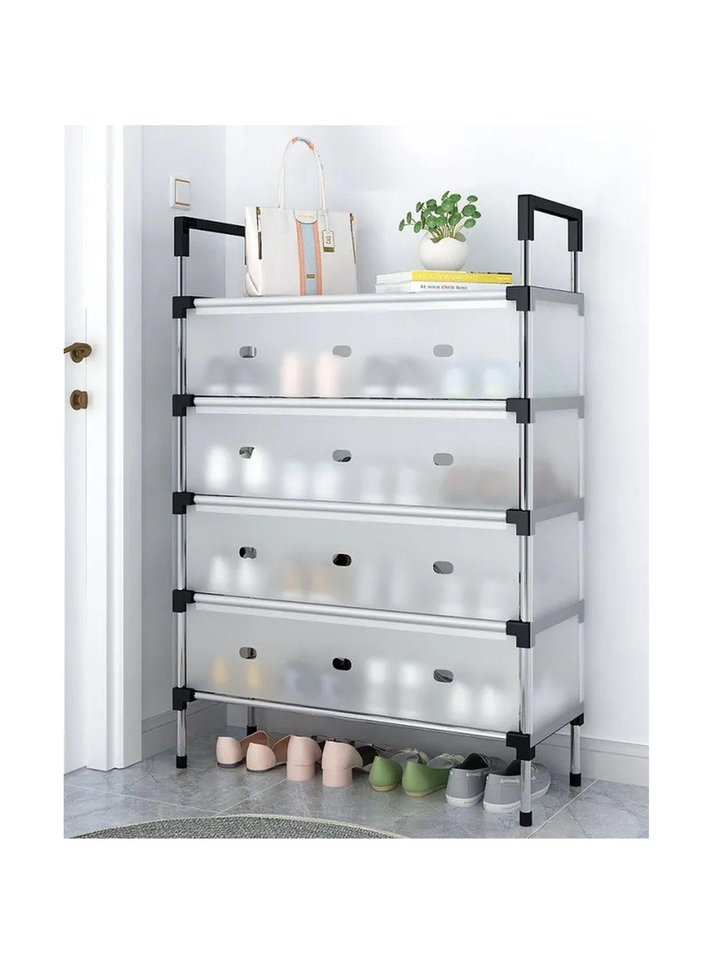 Estantería de Zapatos 4 Niveles Plástico Transparente Ajustable-0