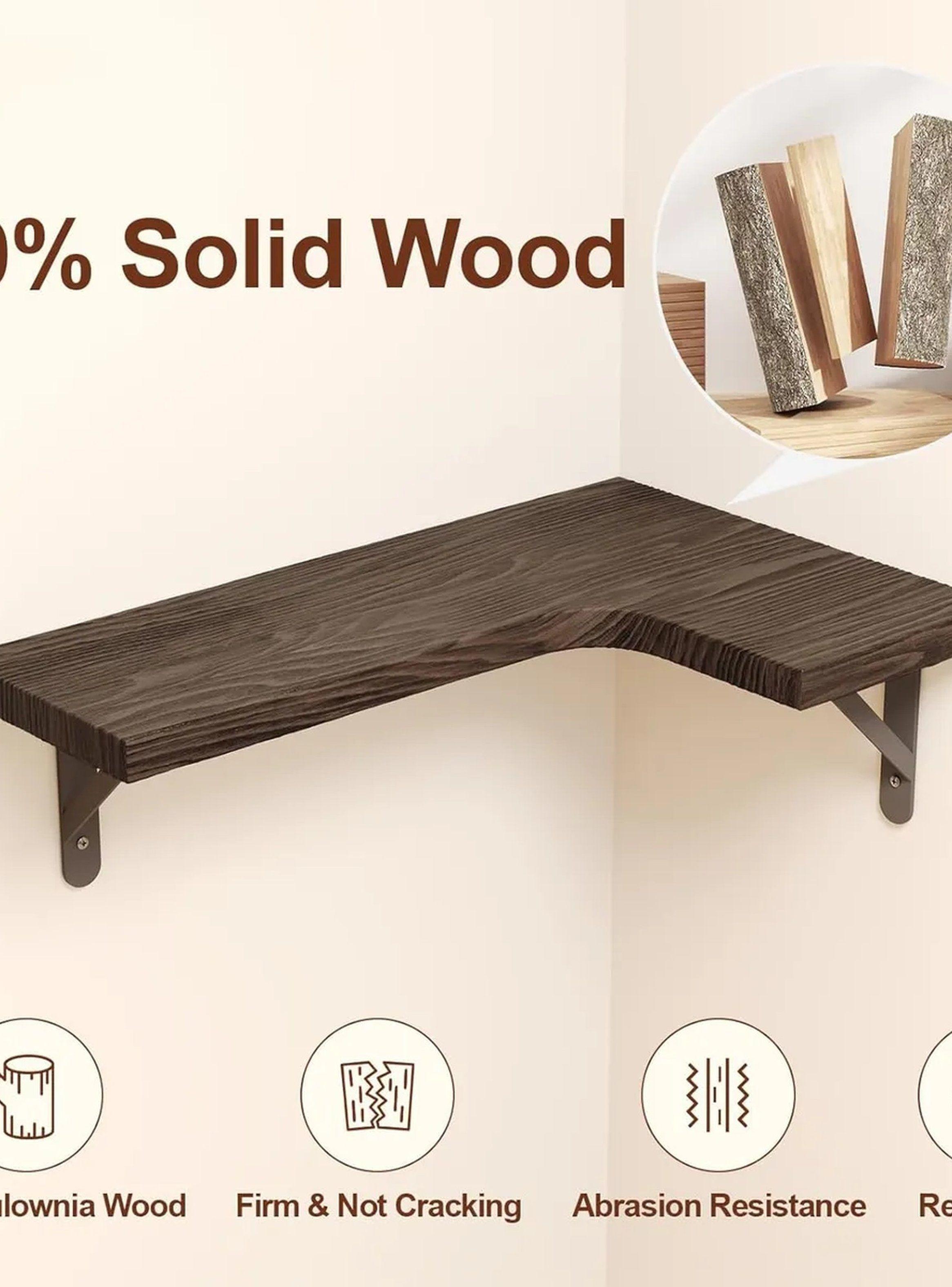 Estantes de Esquina Flotantes de Madera Rústica con Soportes Metálicos | 40 Lb Capacidad-3