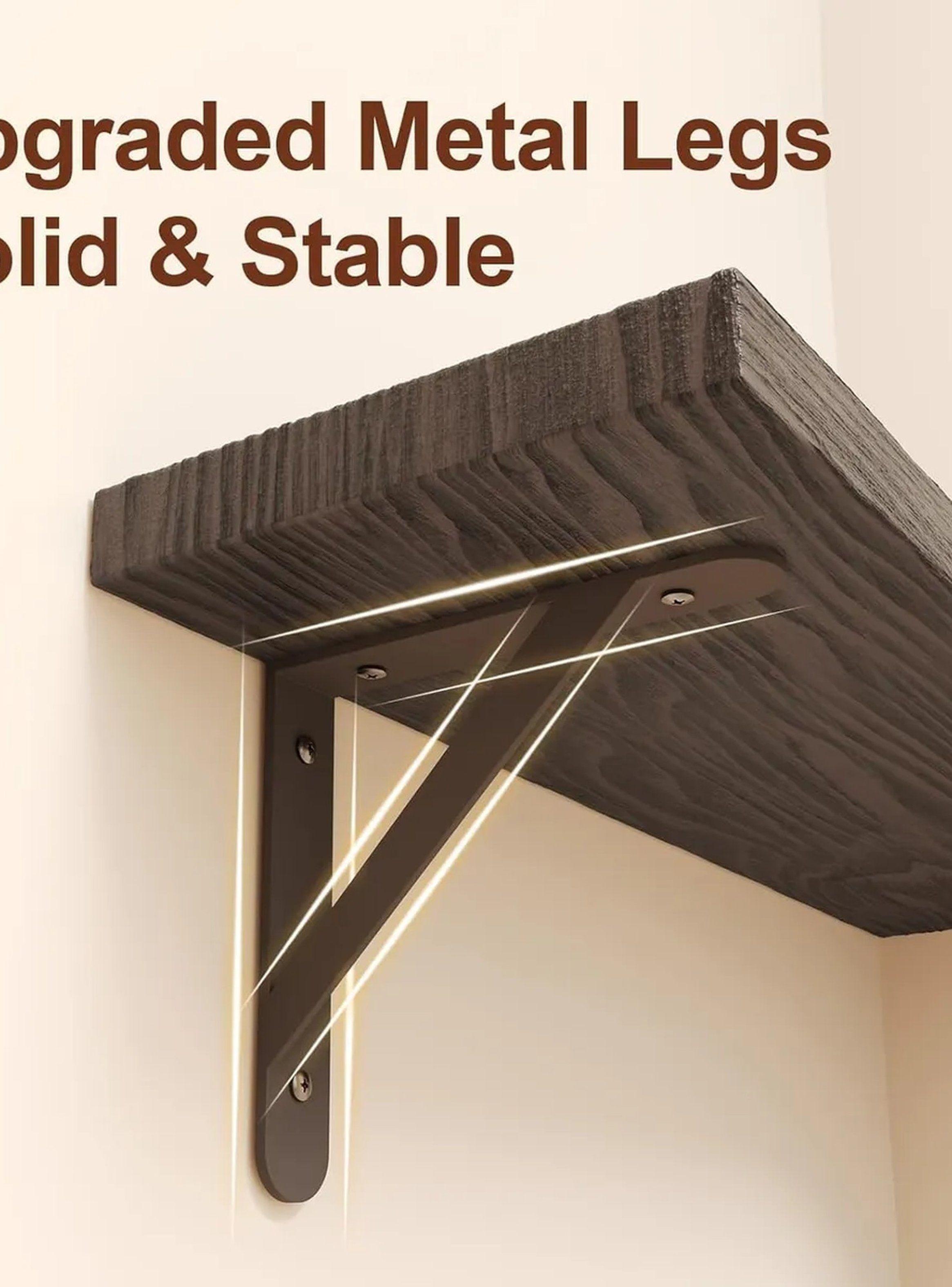 Estantes de Esquina Flotantes de Madera Rústica con Soportes Metálicos | 40 Lb Capacidad-4