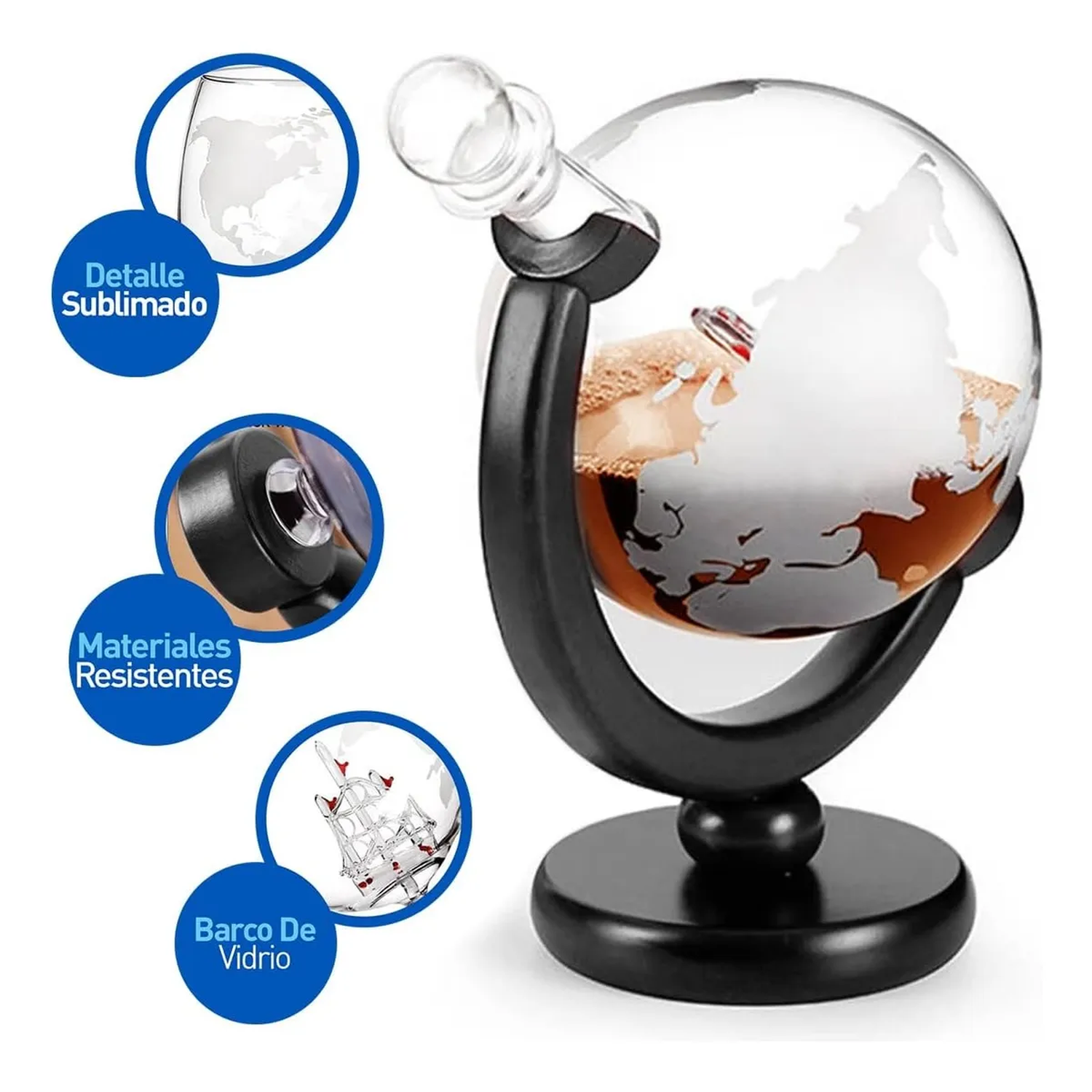 Set de Decantador de Whisky Globo de Vidrio Soplado a Mano con 2 Vasos-3