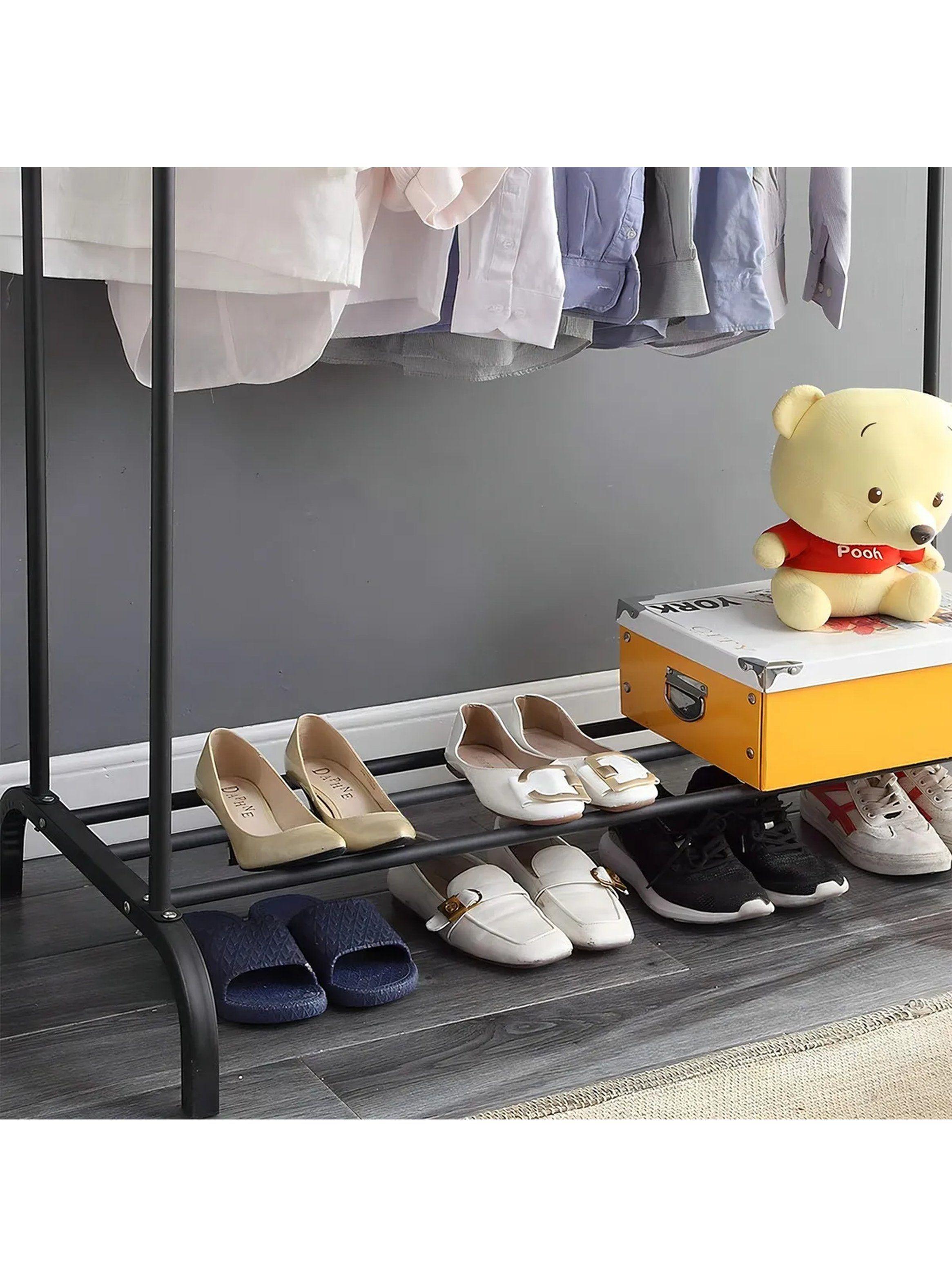 Perchero Metálico con Estante Organizador de Zapatos Negro-5