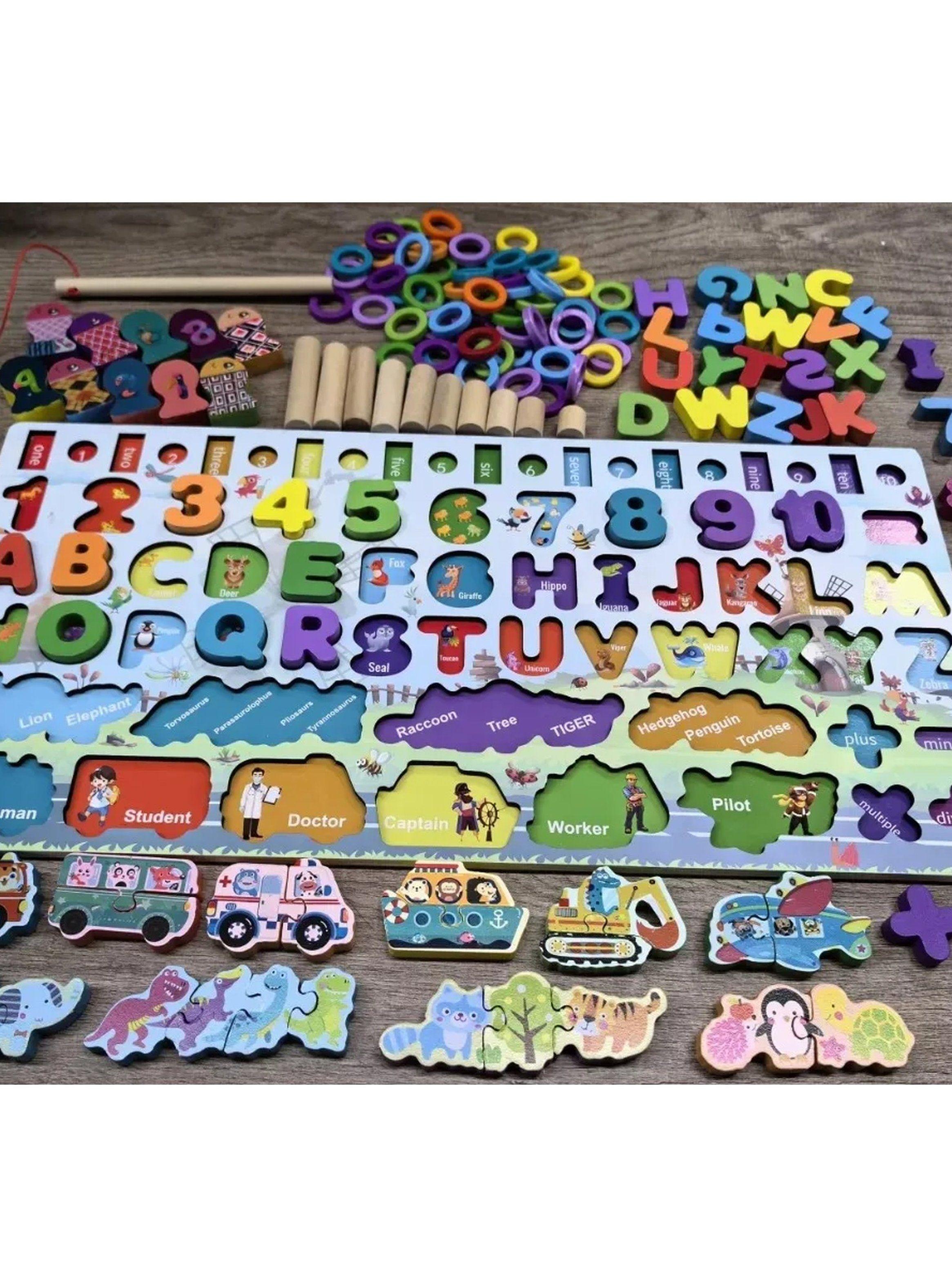 Puzzle de Madera Educativo Infantil Números y Letras Colorido-2