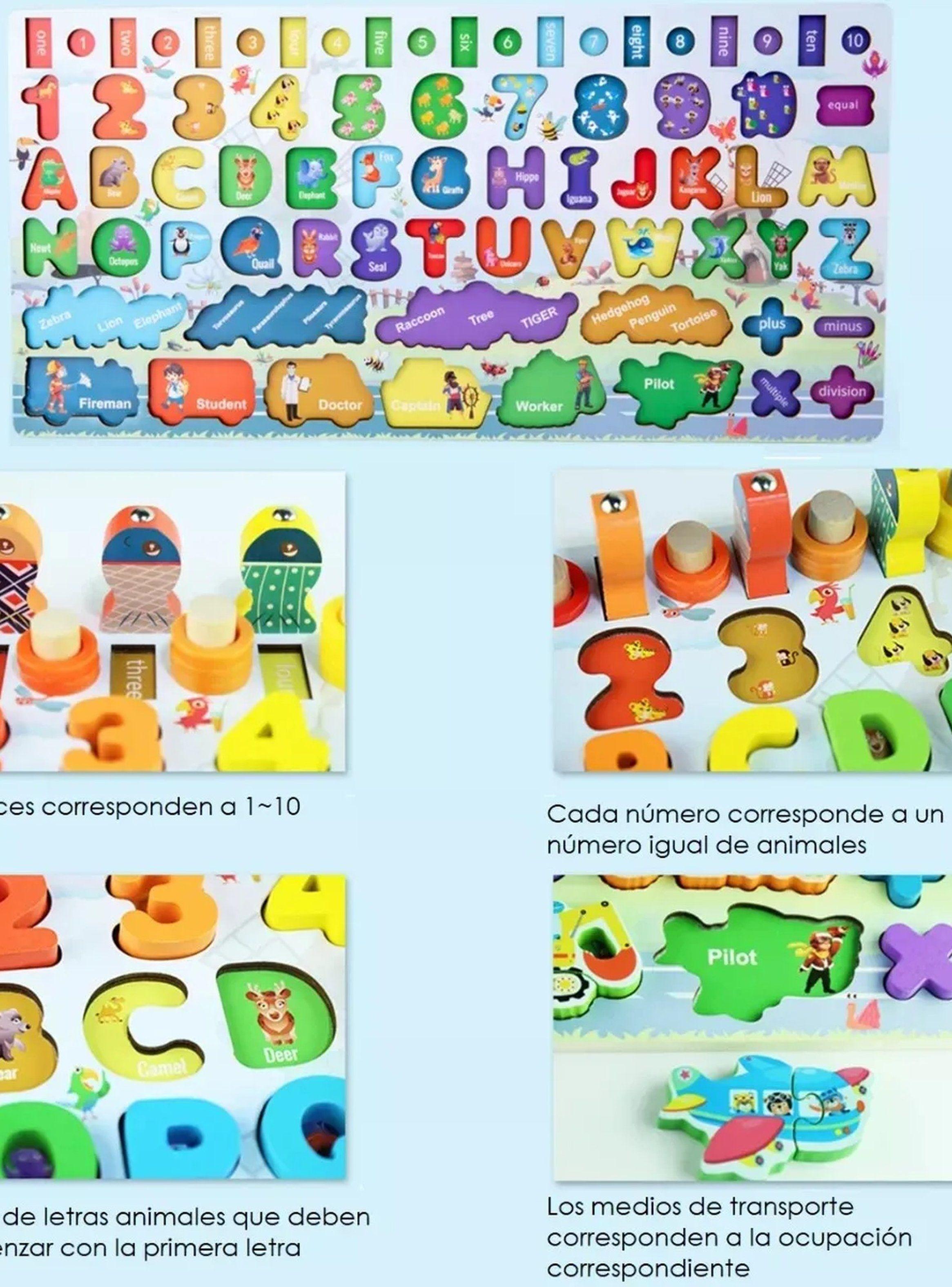 Puzzle de Madera Educativo Infantil Números y Letras Colorido-7