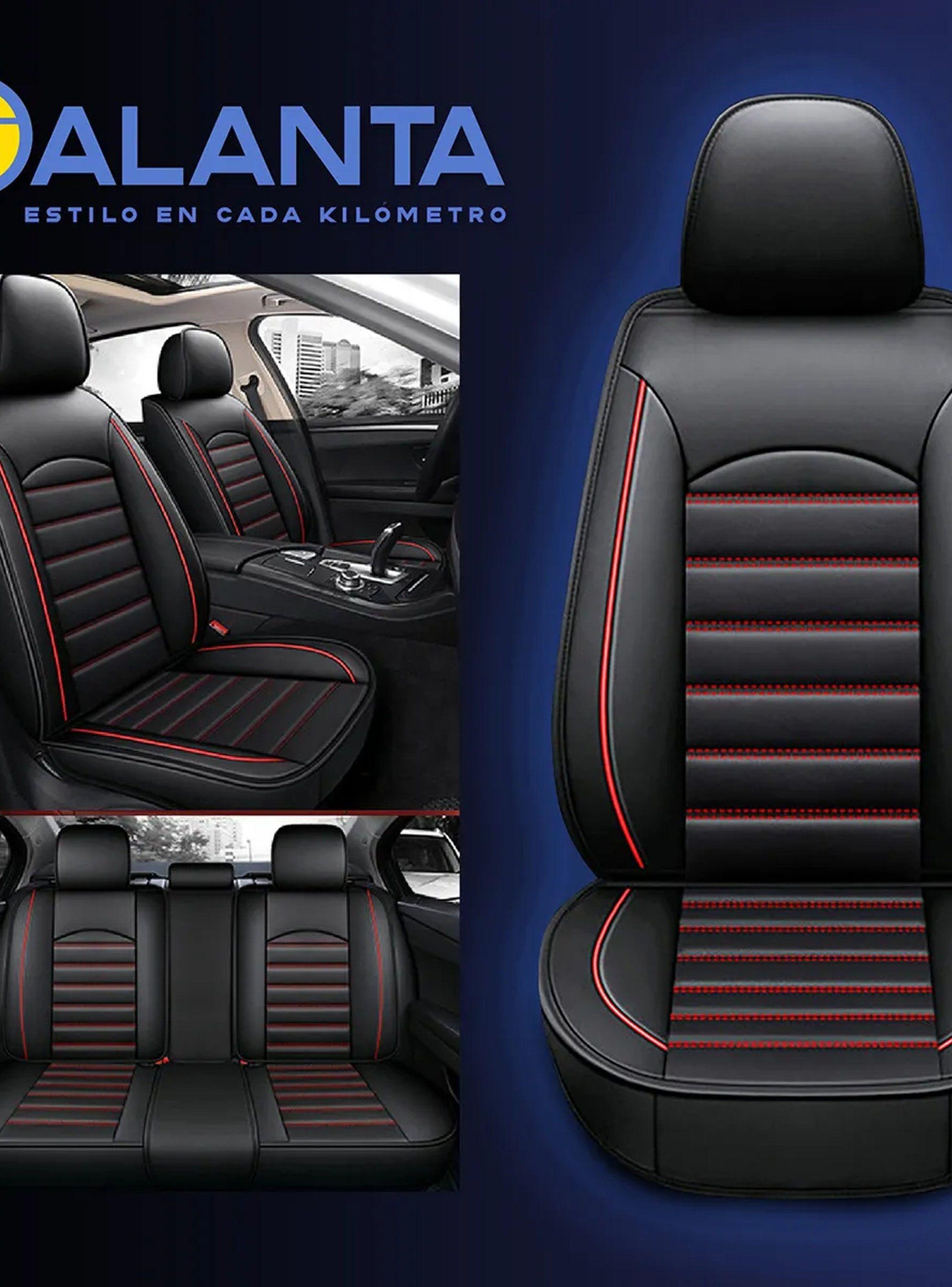 Fundas de Asientos de Auto Universales Cuero Negro y Rojo Ajustables-8