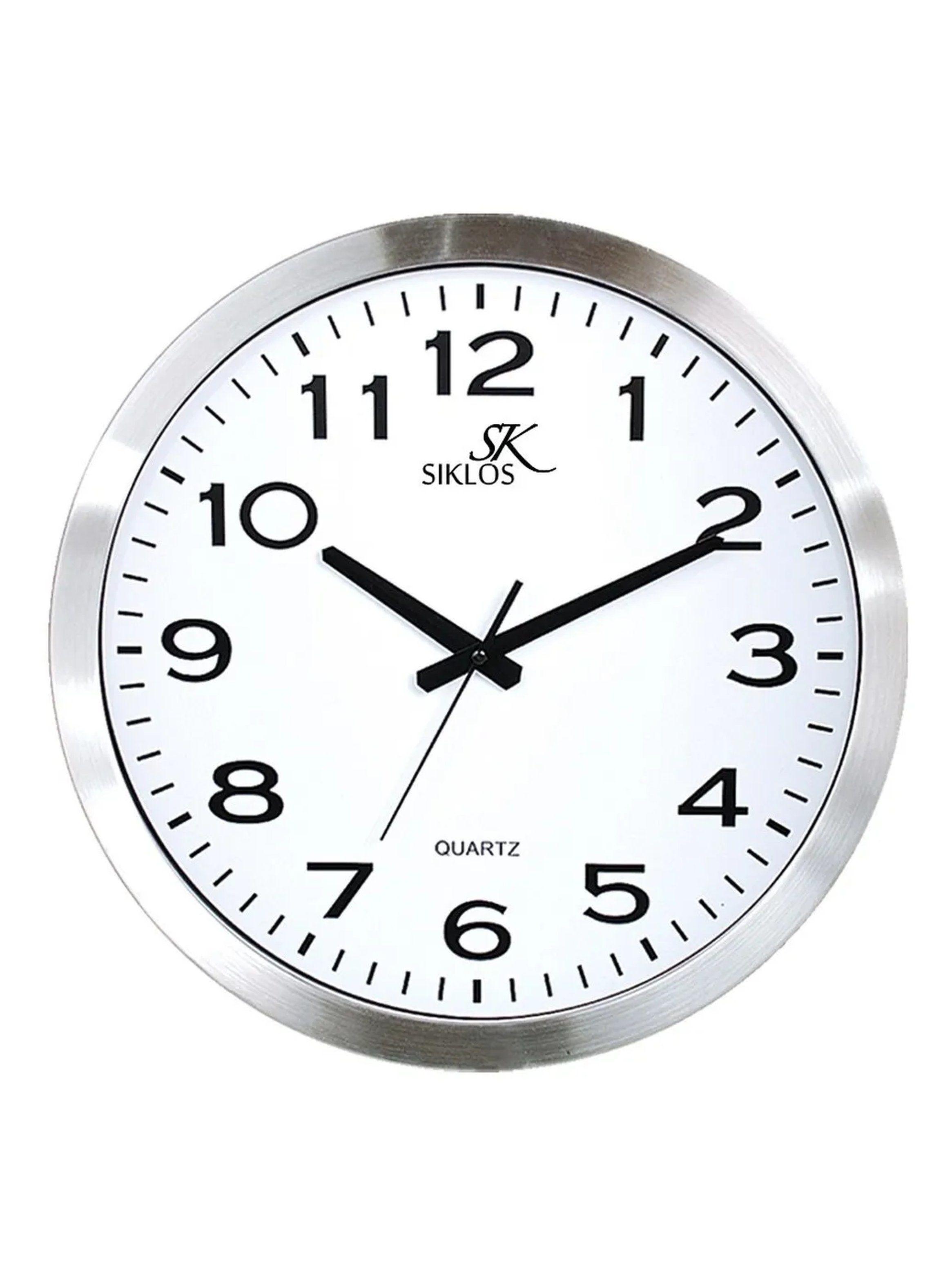 Reloj de Pared Redondo Marco Metálico Blanco y Plata-0