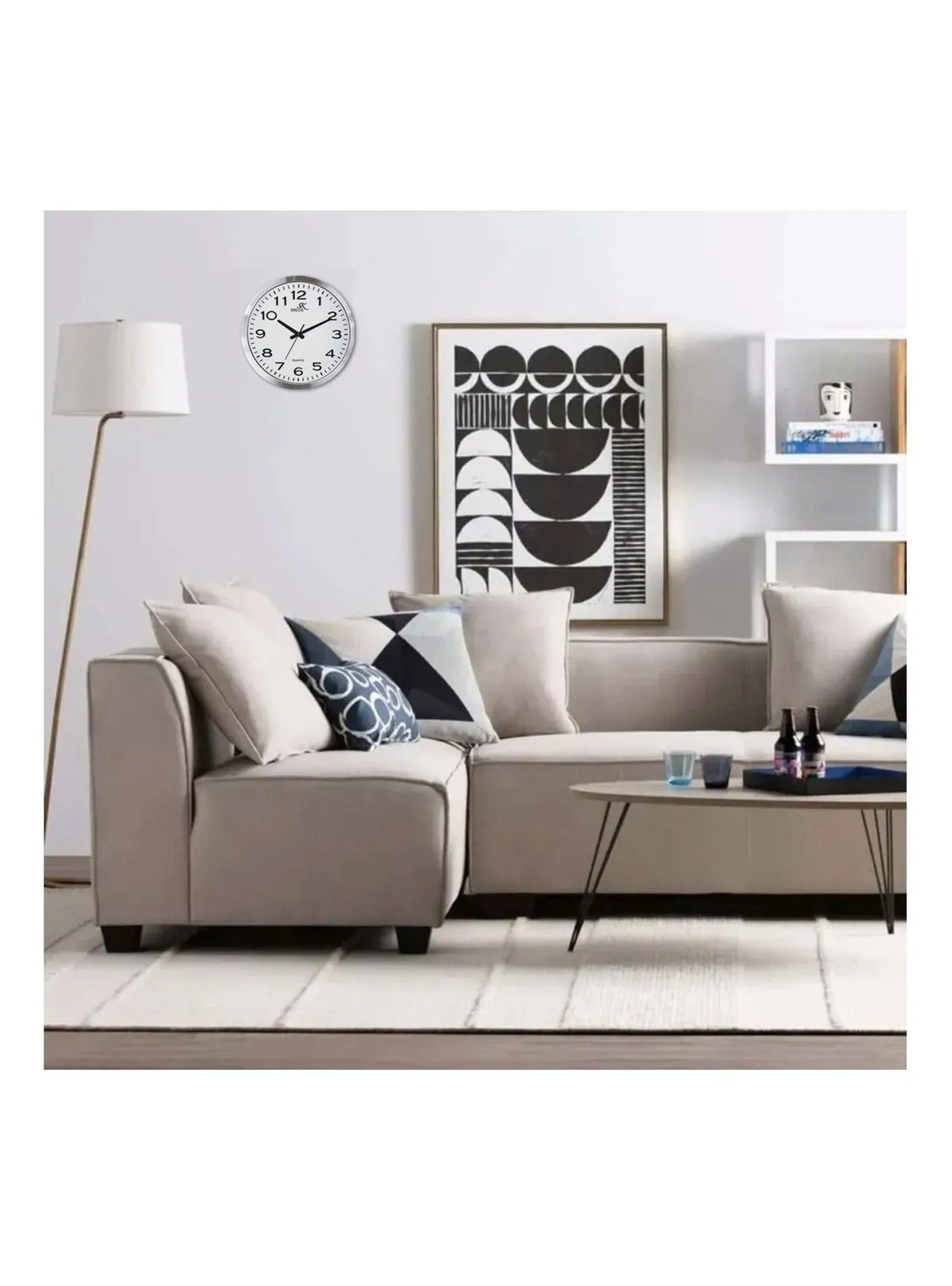 Reloj de Pared Redondo Marco Metálico Blanco y Plata-6