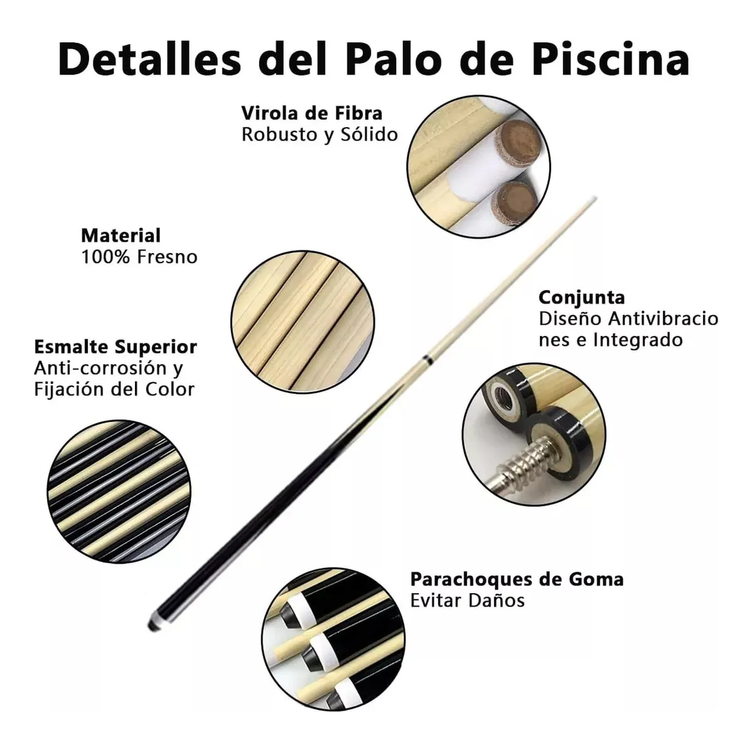 Taco de Billar 145cm Madera de Arce Punta de Cuero 13mm -3