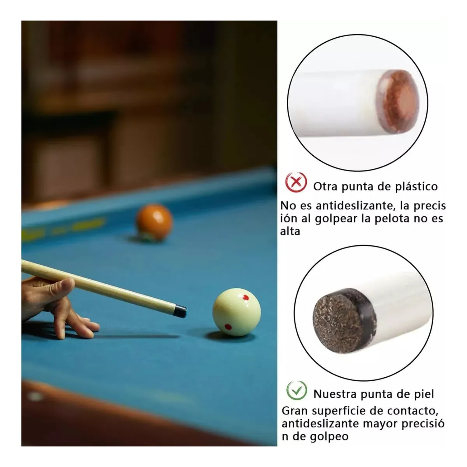 Taco de Billar 145cm Madera de Arce Punta de Cuero 13mm -4