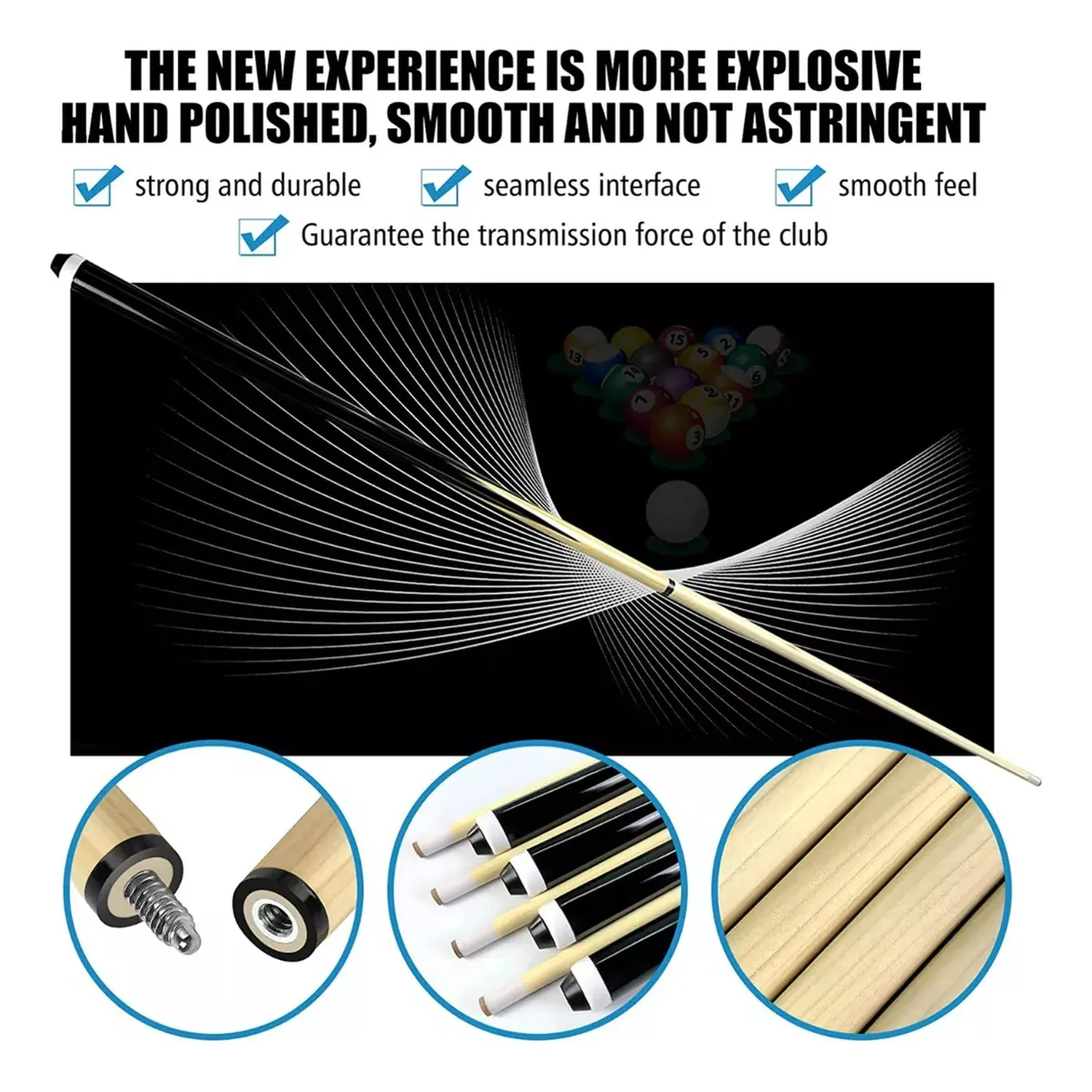 Taco de Billar 145cm Madera de Arce Punta de Cuero 13mm -5