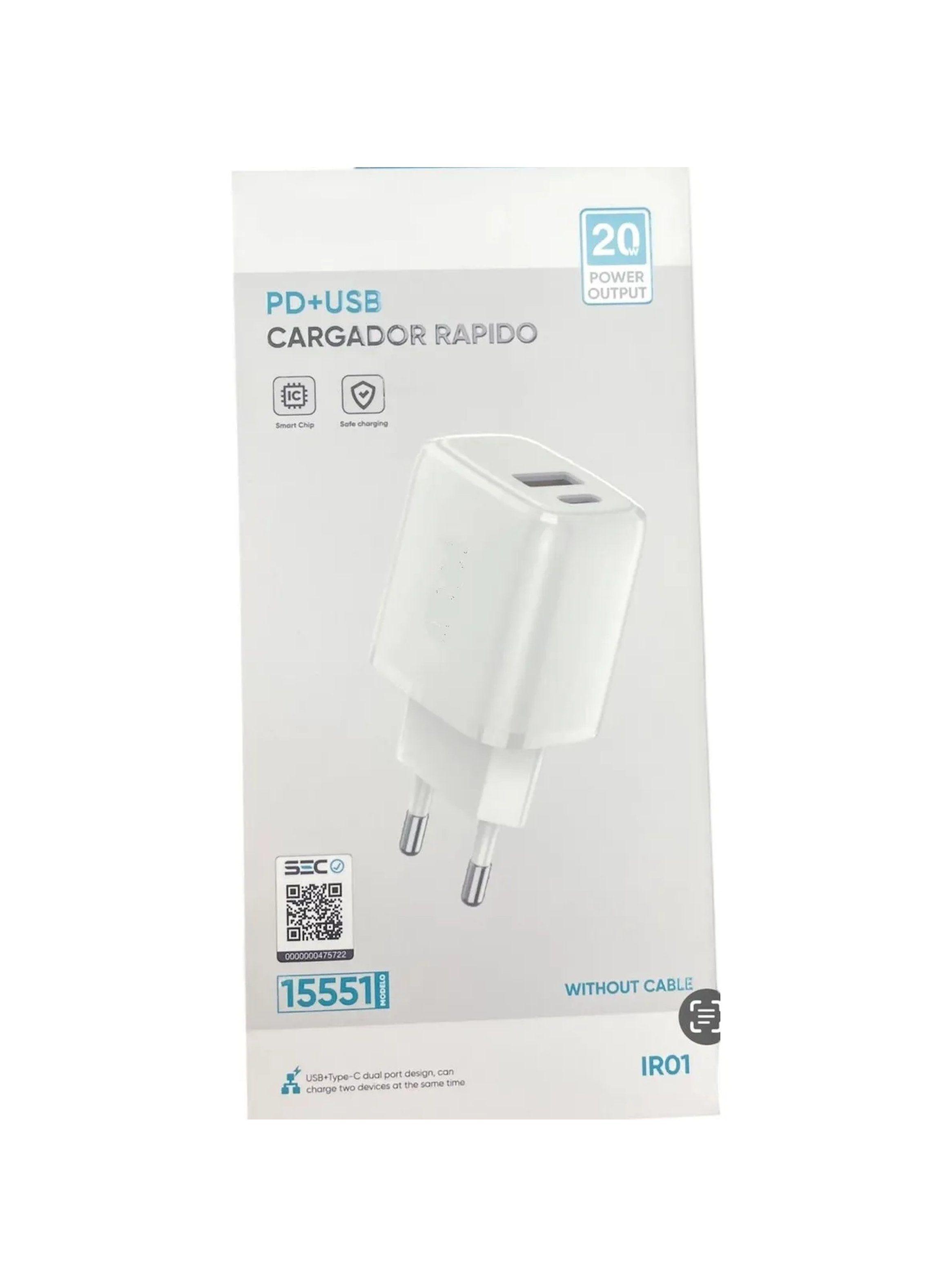 Cargador Rápido PD+USB 20W Dual Puerto Blanco-2