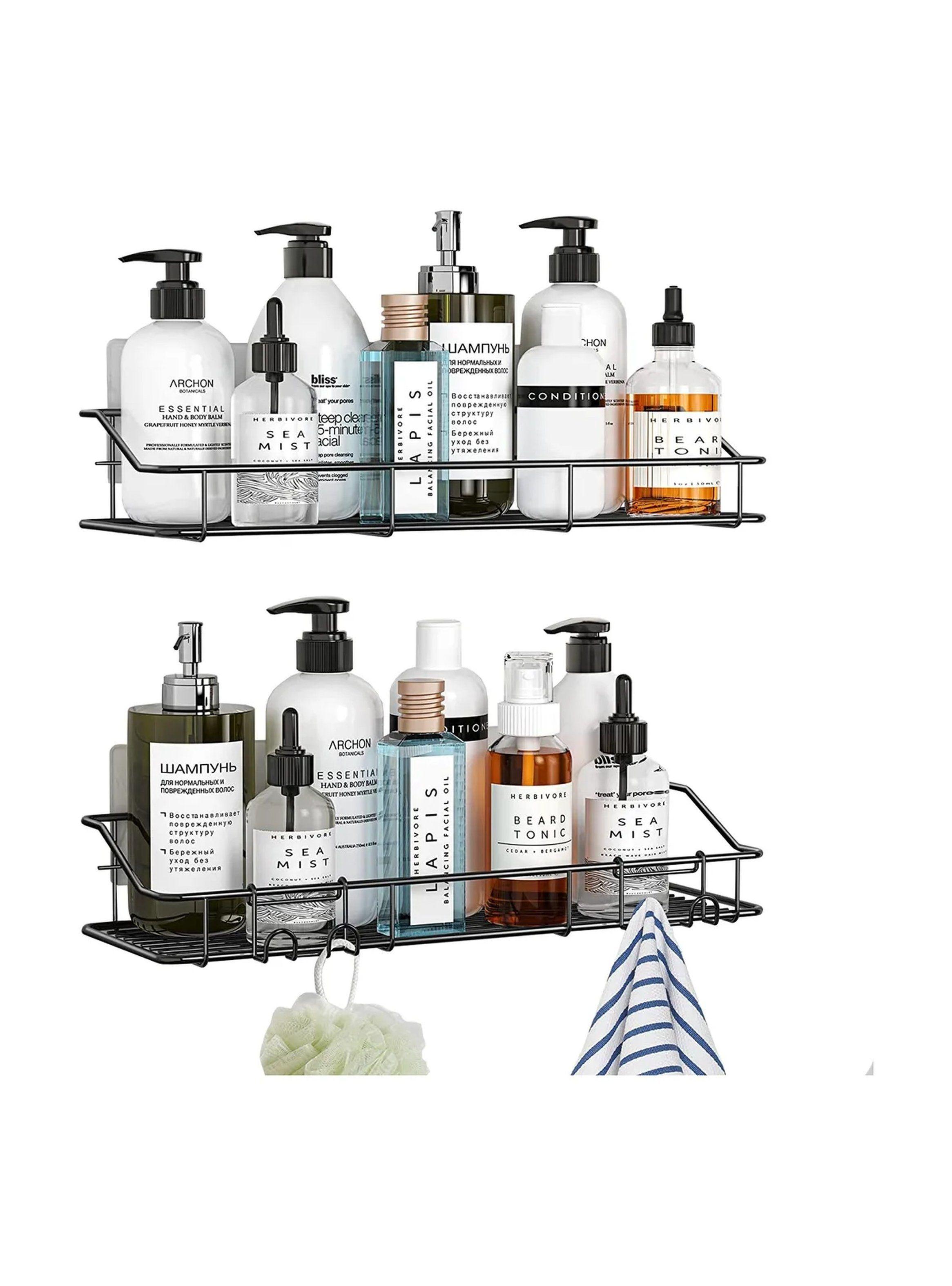 Estante Adhesivo de Baño con Ganchos Metálico Negro Antióxido-0