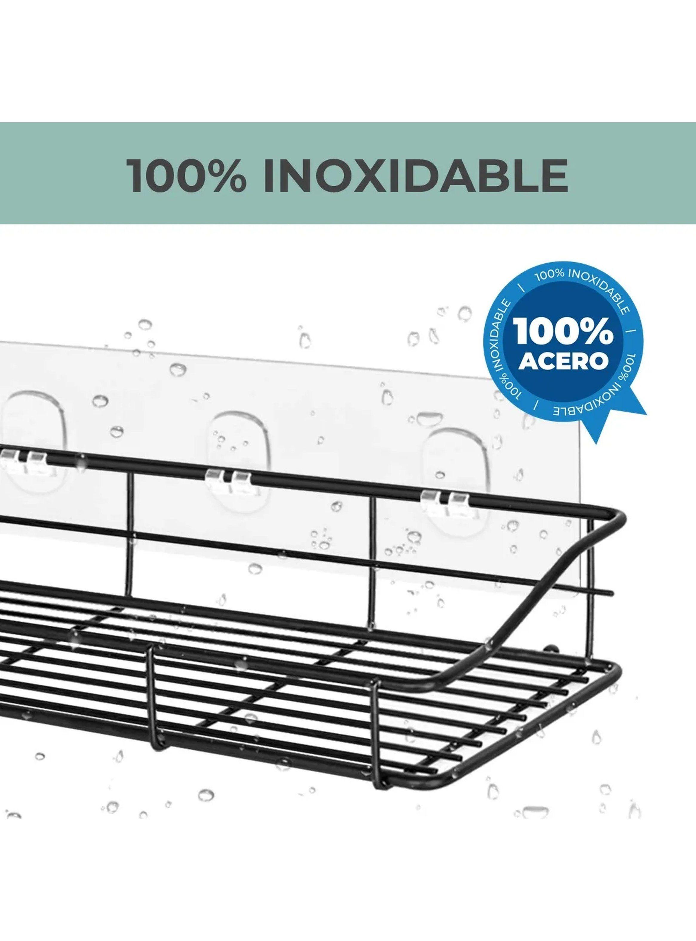 Estante Adhesivo de Baño con Ganchos Metálico Negro Antióxido-1