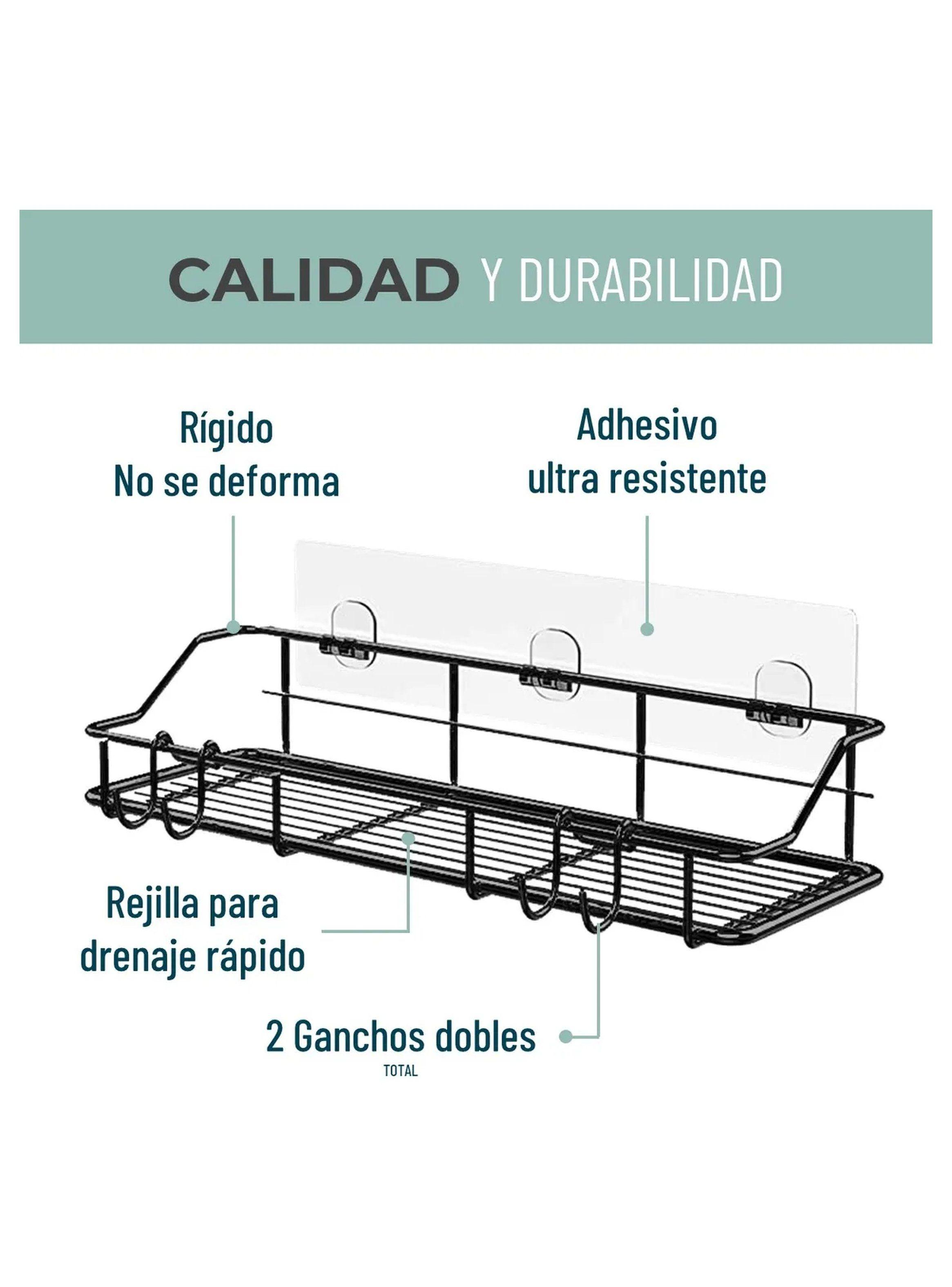 Estante Adhesivo de Baño con Ganchos Metálico Negro Antióxido-2