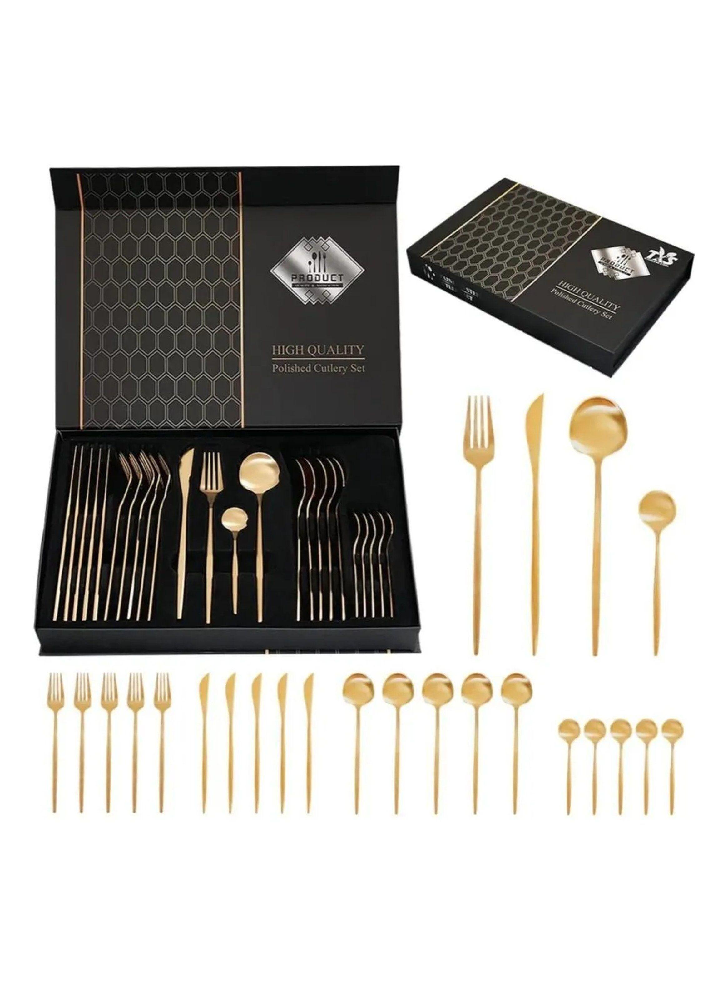 Juego de Cubiertos de Acero Inoxidable 24 Piezas Oro Pulido-0