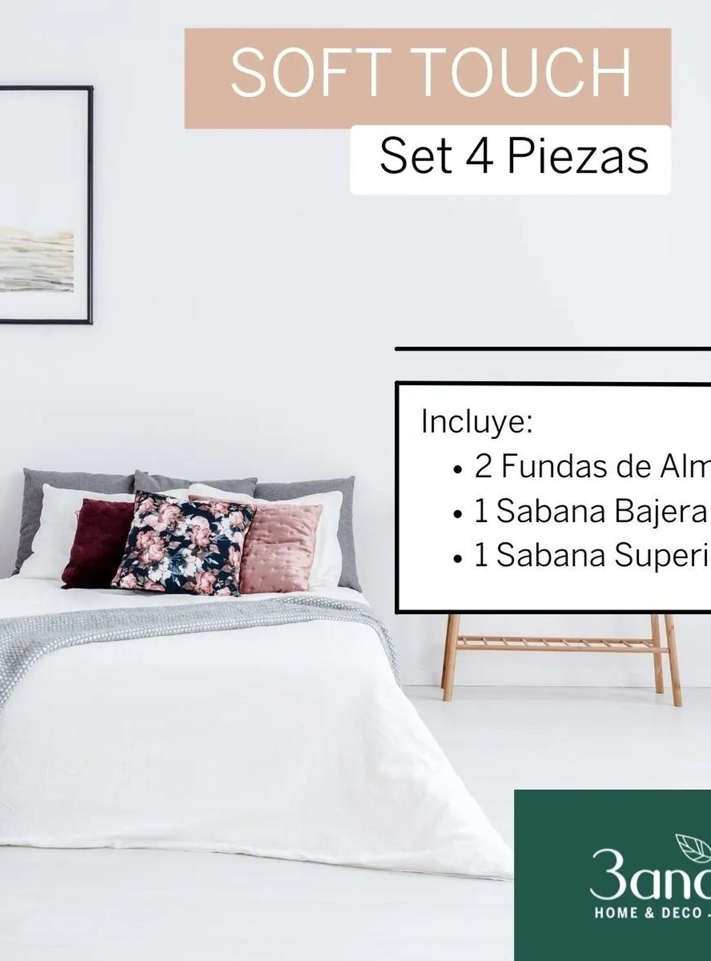 Juego de Sábanas 4 Piezas Microfibra Suave Blanco-2