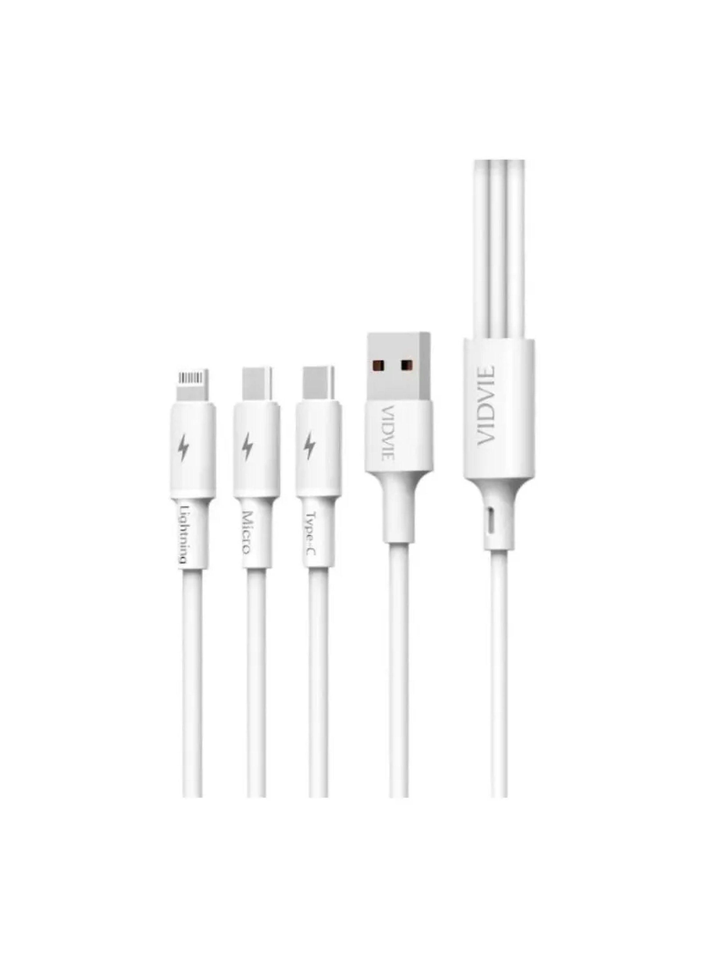 Cable de Carga 3 en 1 USB Tipo-C Lightning Micro USB Blanco-1