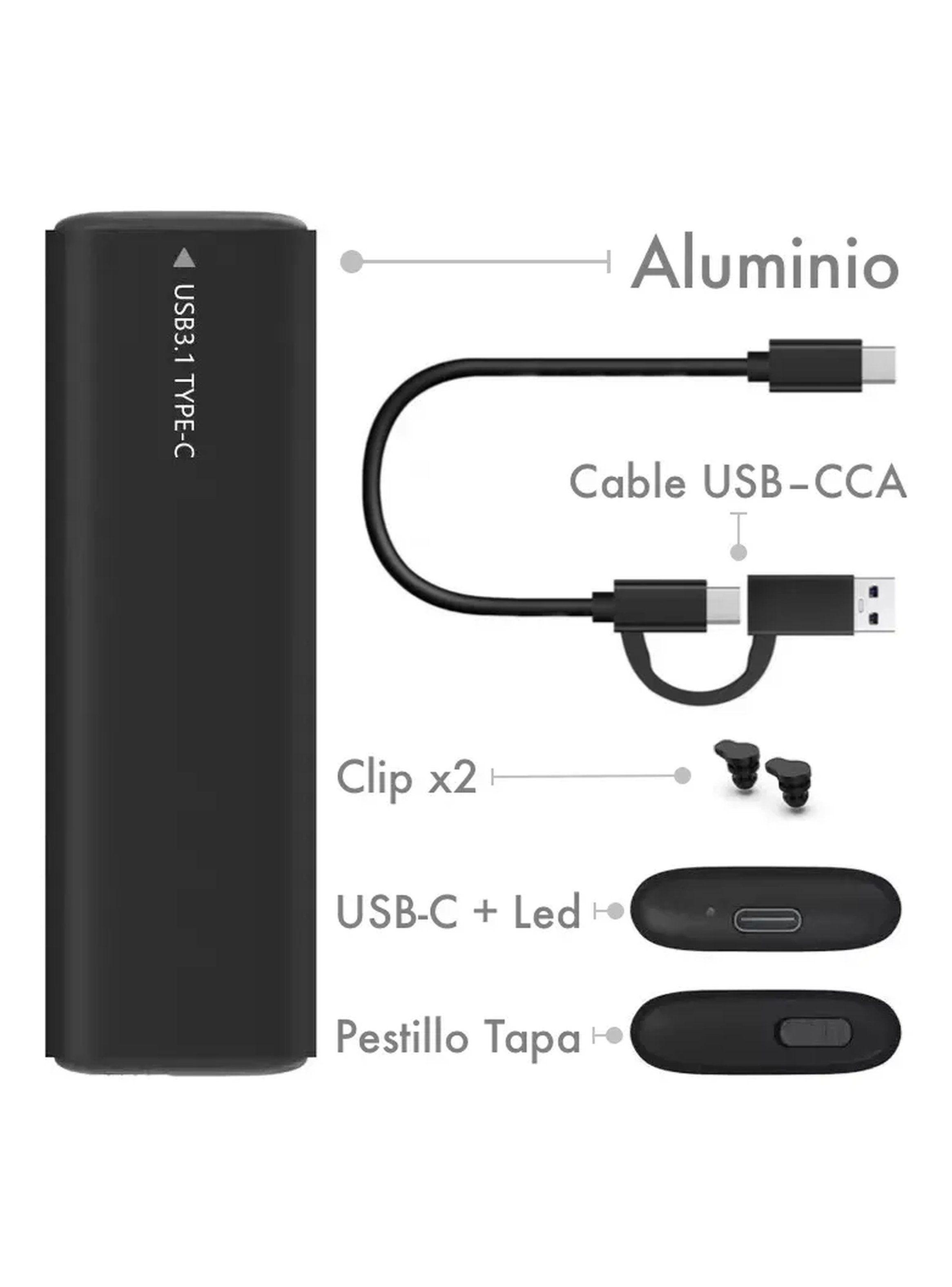Adaptador M.2 NVMe a USB-C Aluminio Compatible Tamaños 2230-2280-1
