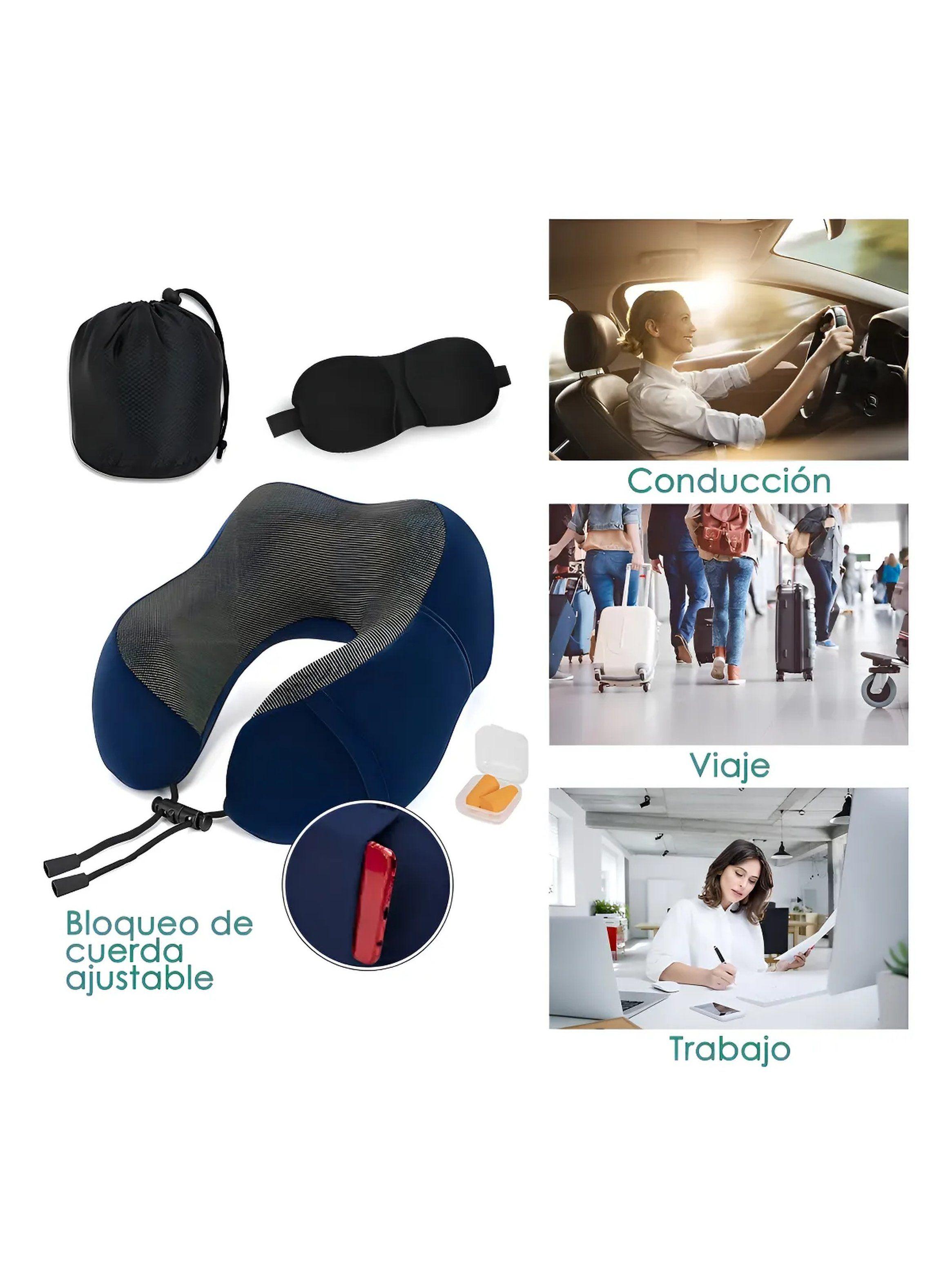 Almohada de Viaje Viscoelástica Ajustable con Funda Lavable y Accesorios-2