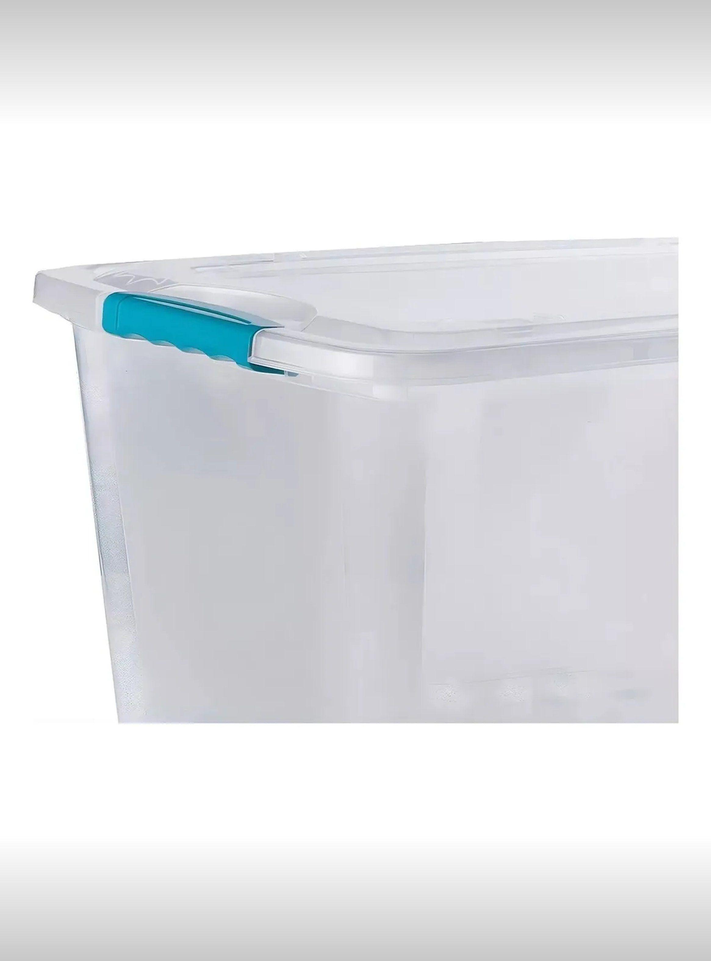 Caja Plástica Transparente con Ruedas y Asa Azul 30L-3