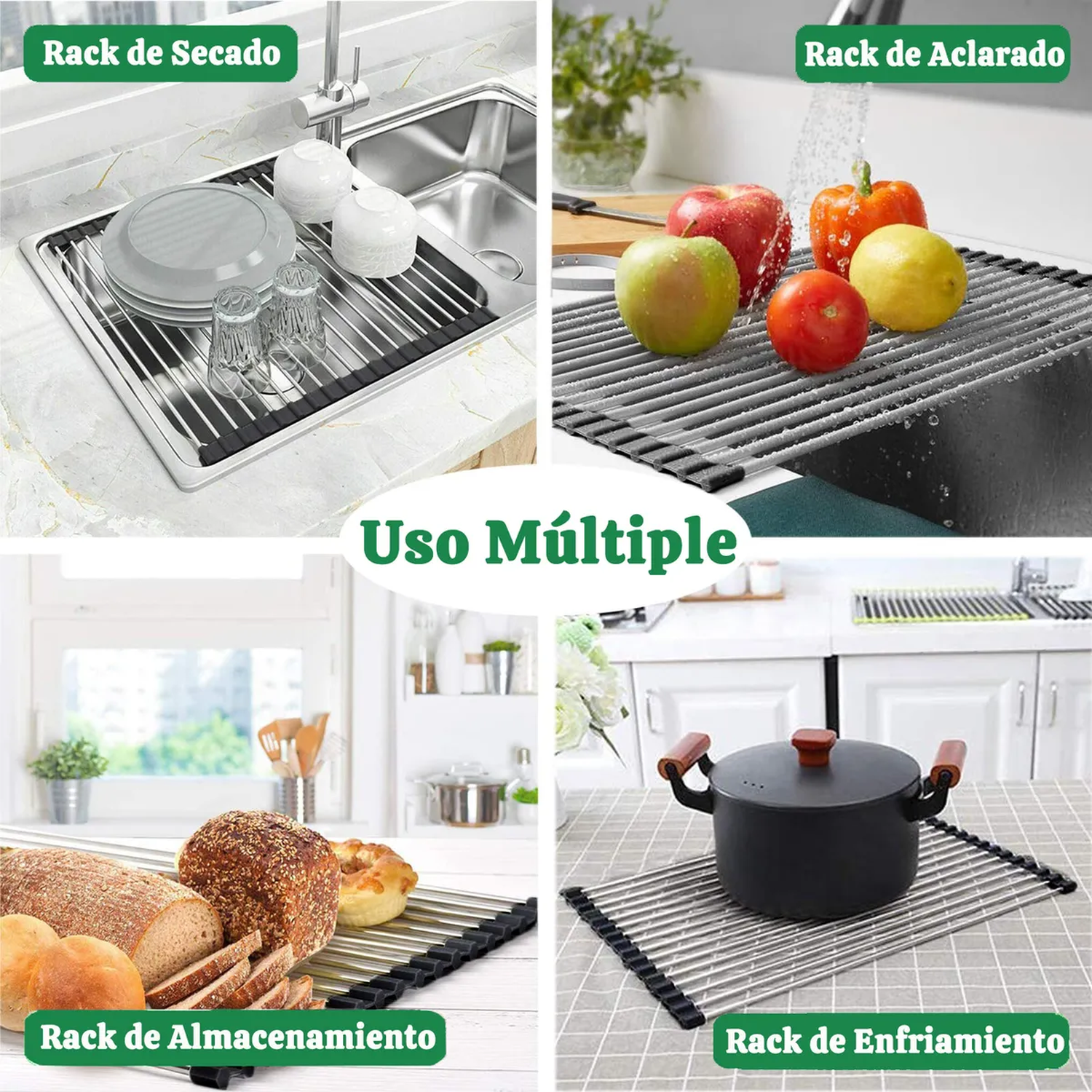 Escurreplatos de Acero Carbono 2 Niveles con Drenaje Giratorio y Soporte para Utensilios-9