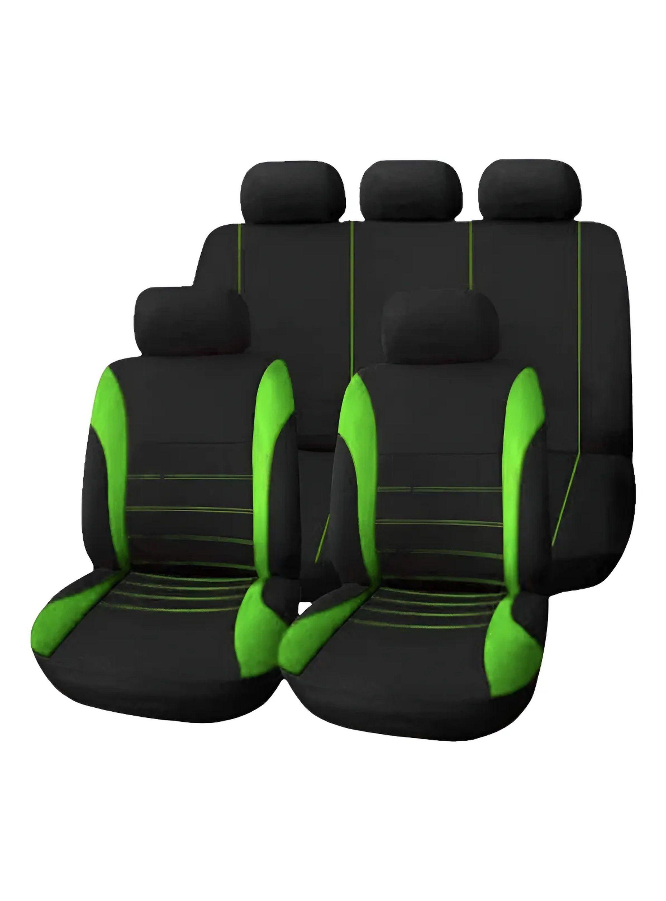 Fundas de Asientos de Auto Universales Tela Negro y Verde-0