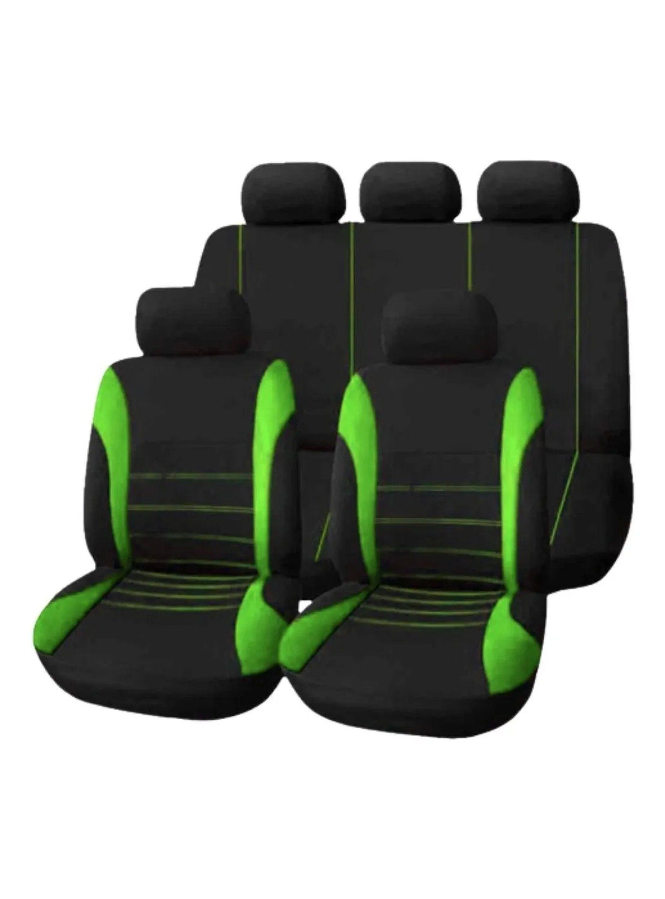 Fundas de Asientos de Auto Universales Tela Negro y Verde-1