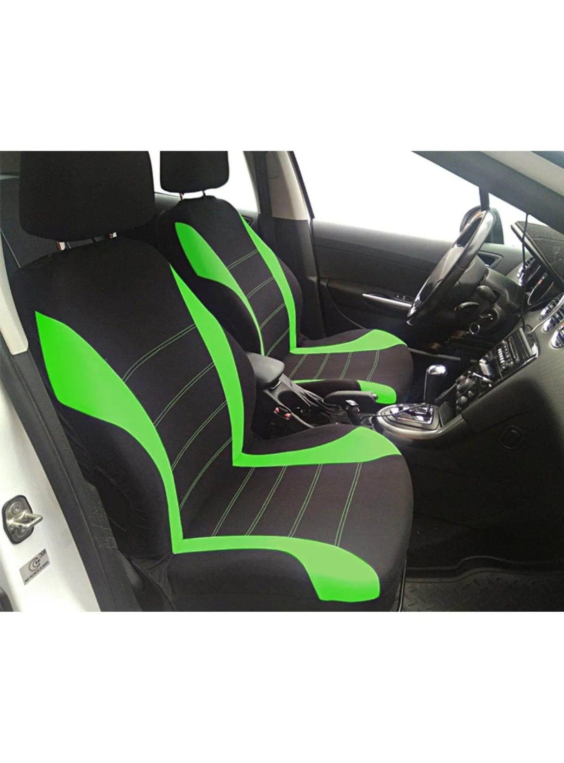 Fundas de Asientos de Auto Universales Tela Negro y Verde-2