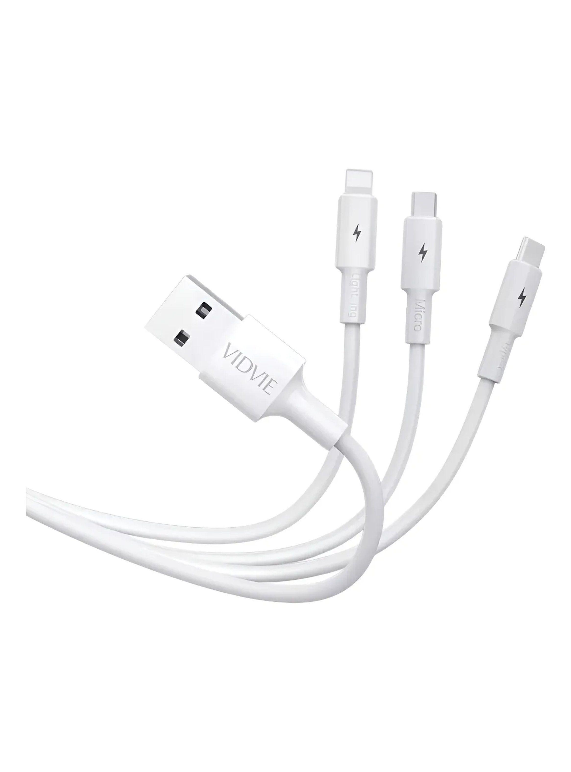 Cable de Carga USB 3 en 1 Tipo-C Lightning Micro USB Blanco-0
