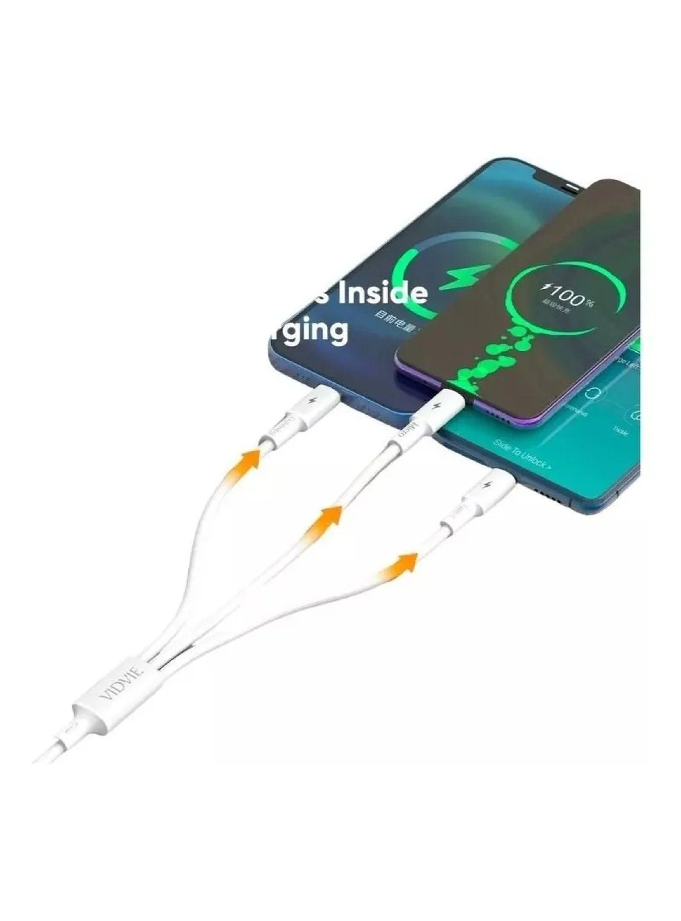 Cable de Carga USB 3 en 1 Tipo-C Lightning Micro USB Blanco-2