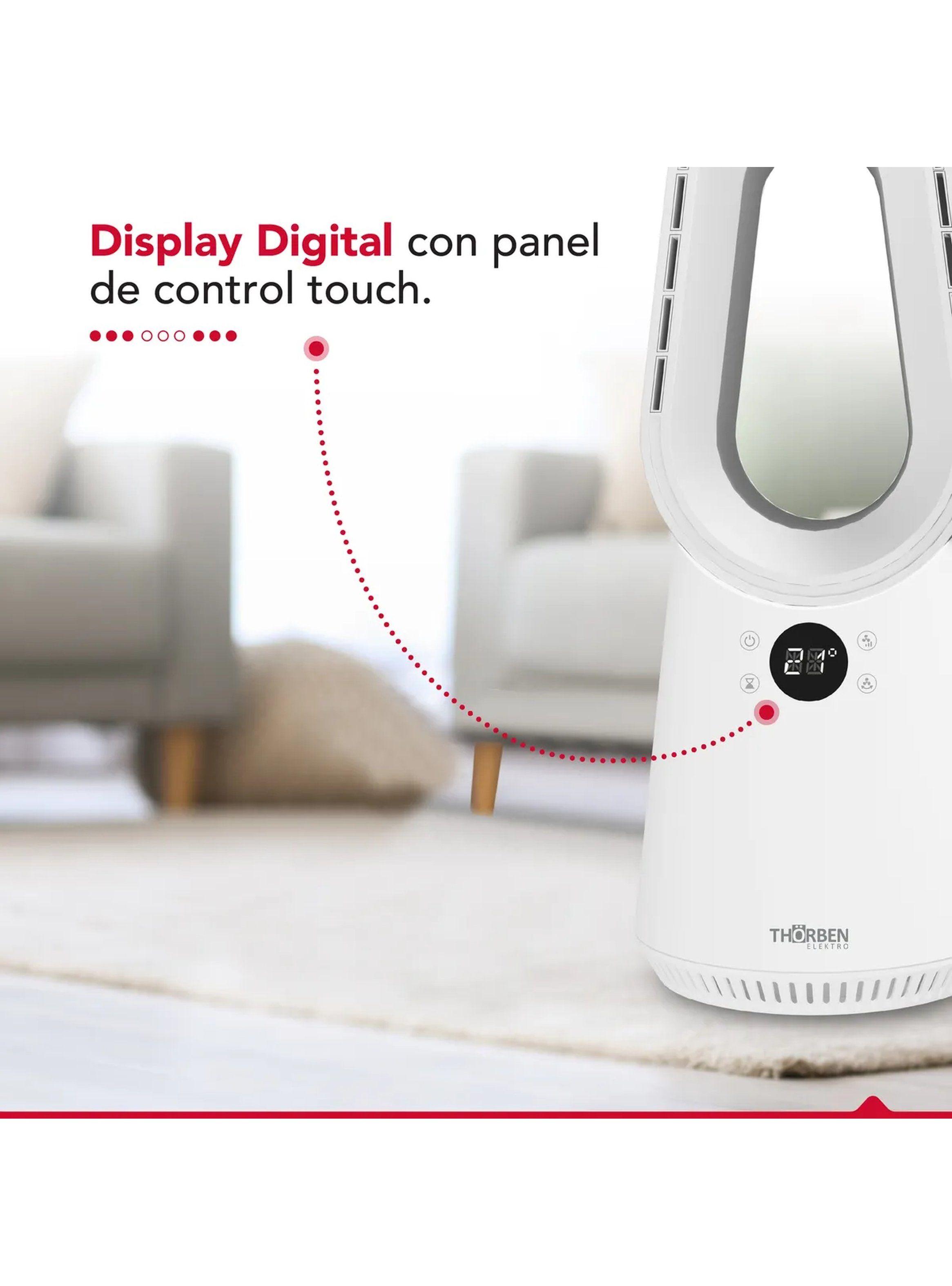 Ventilador Sin Aspas Digital Panel Touch Temporizador Oscilación Blanca-2