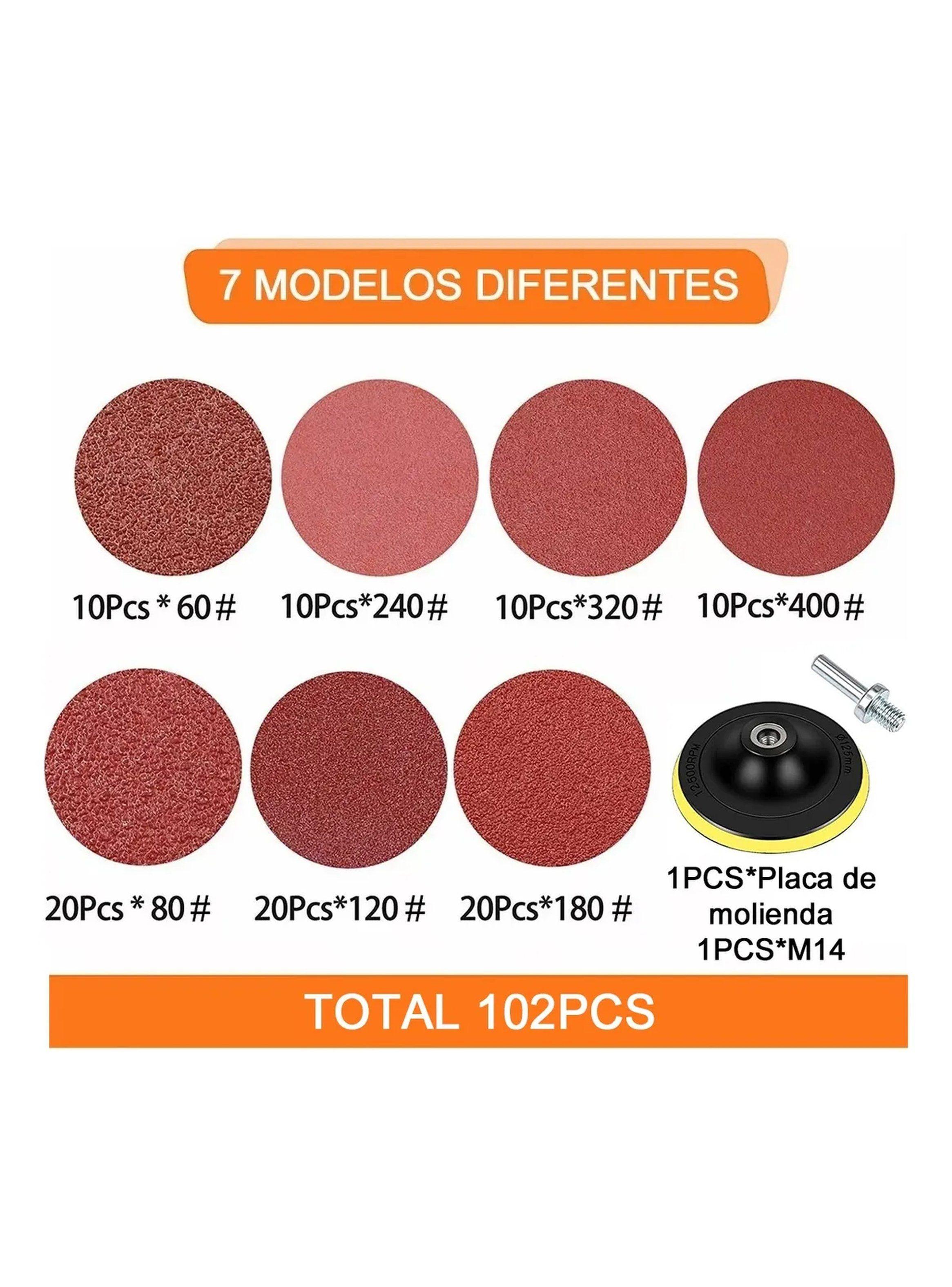 Discos de Lijado 102 Piezas Diferentes Granos con Placa de Molienda M14-1