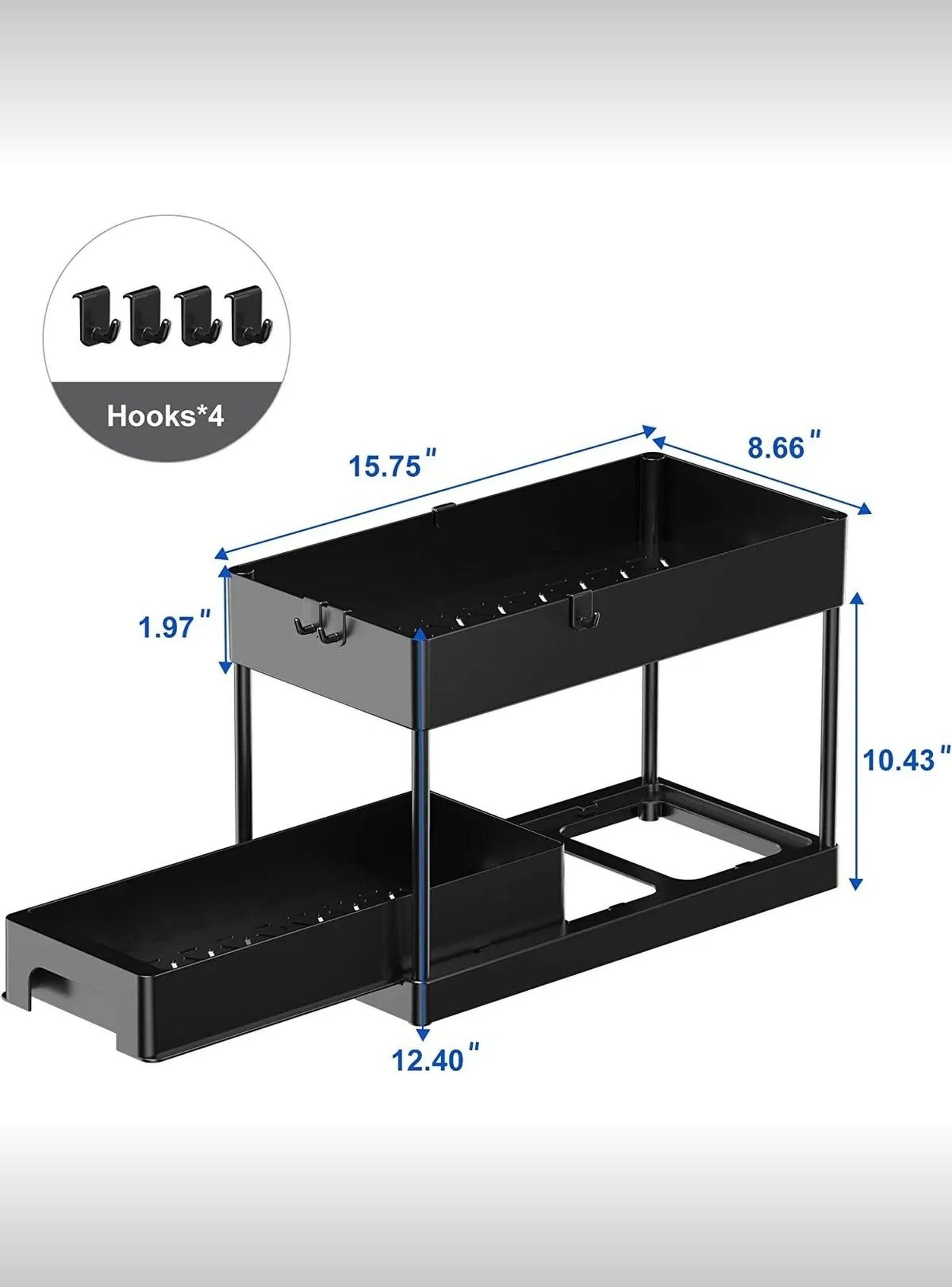 Organizador De Estantes Apilable Metálico Negro Multiusos 2 Niveles-3