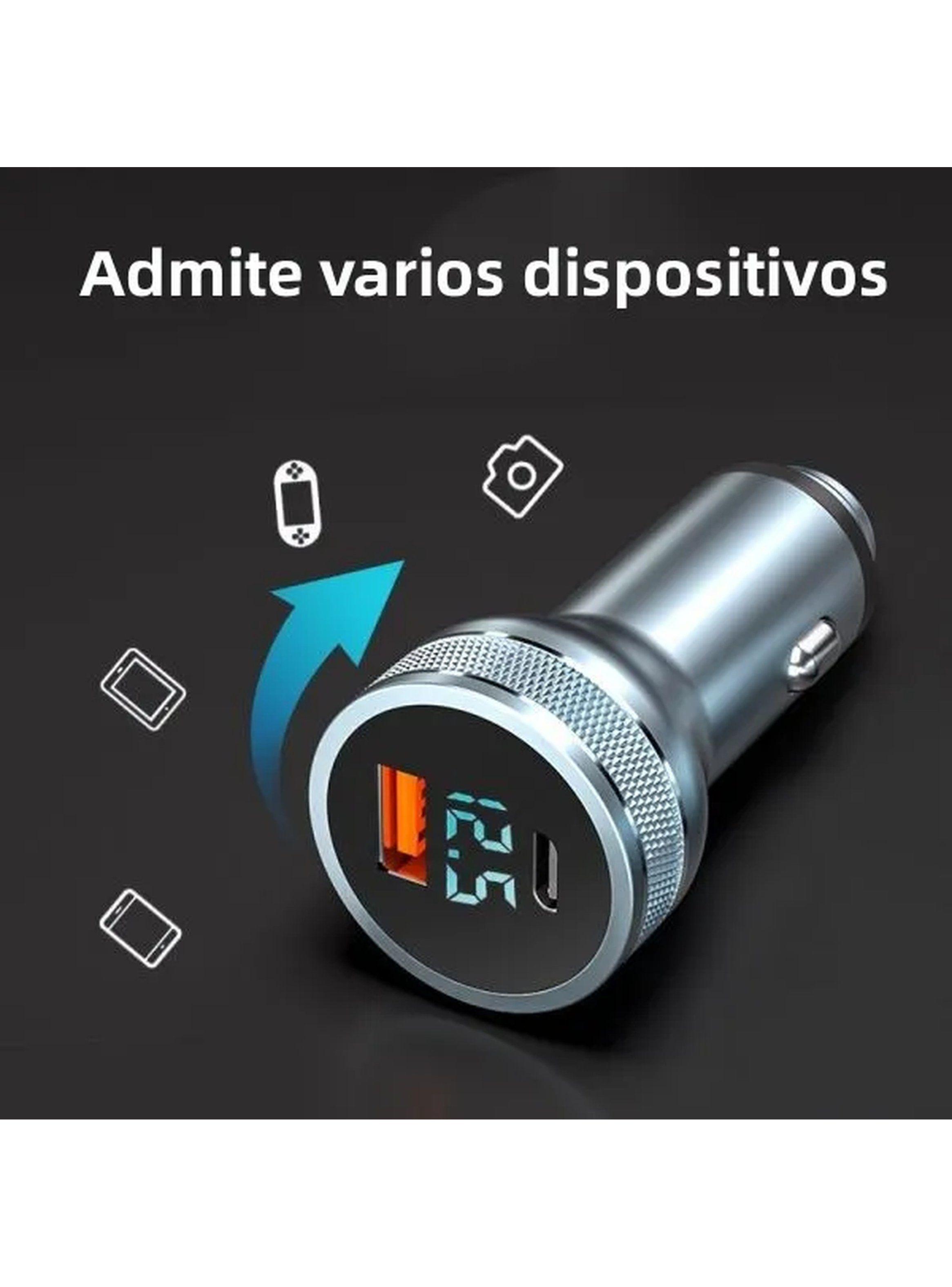 Cargador de Auto USB Dual de Carga Rápida Pantalla LED Plata-2