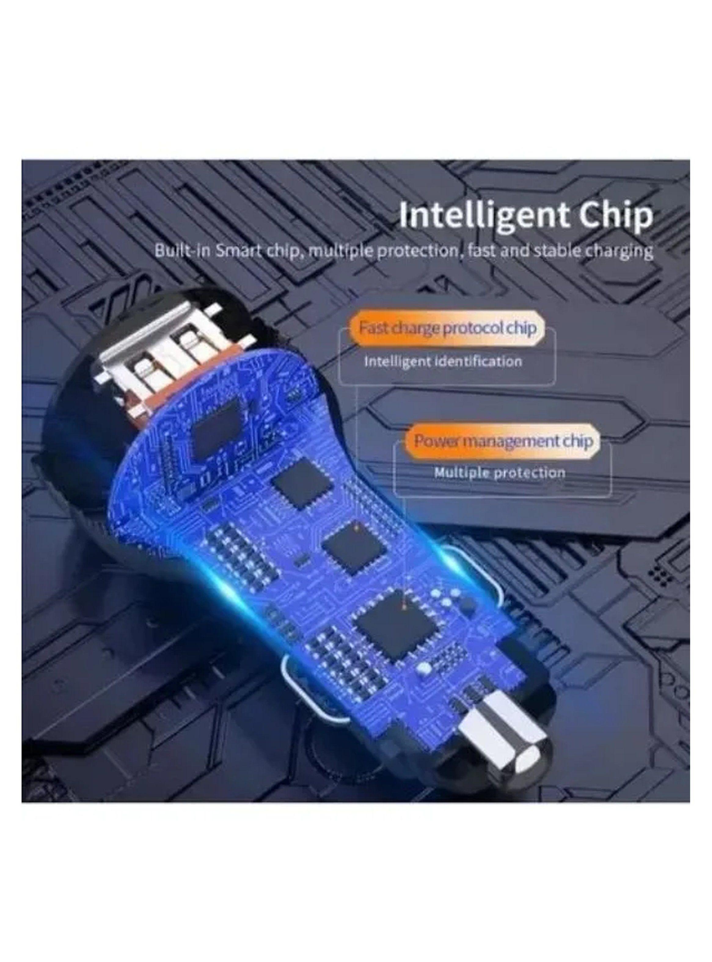 Cargador de Auto USB Dual de Carga Rápida Pantalla LED Plata-3