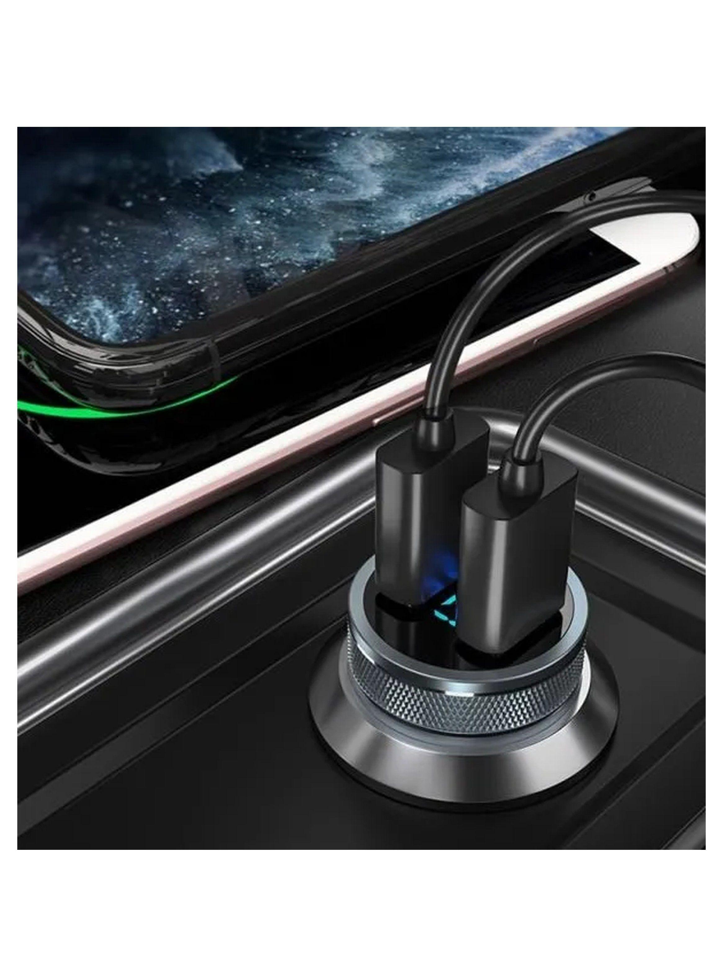 Cargador de Auto USB Dual de Carga Rápida Pantalla LED Plata-4