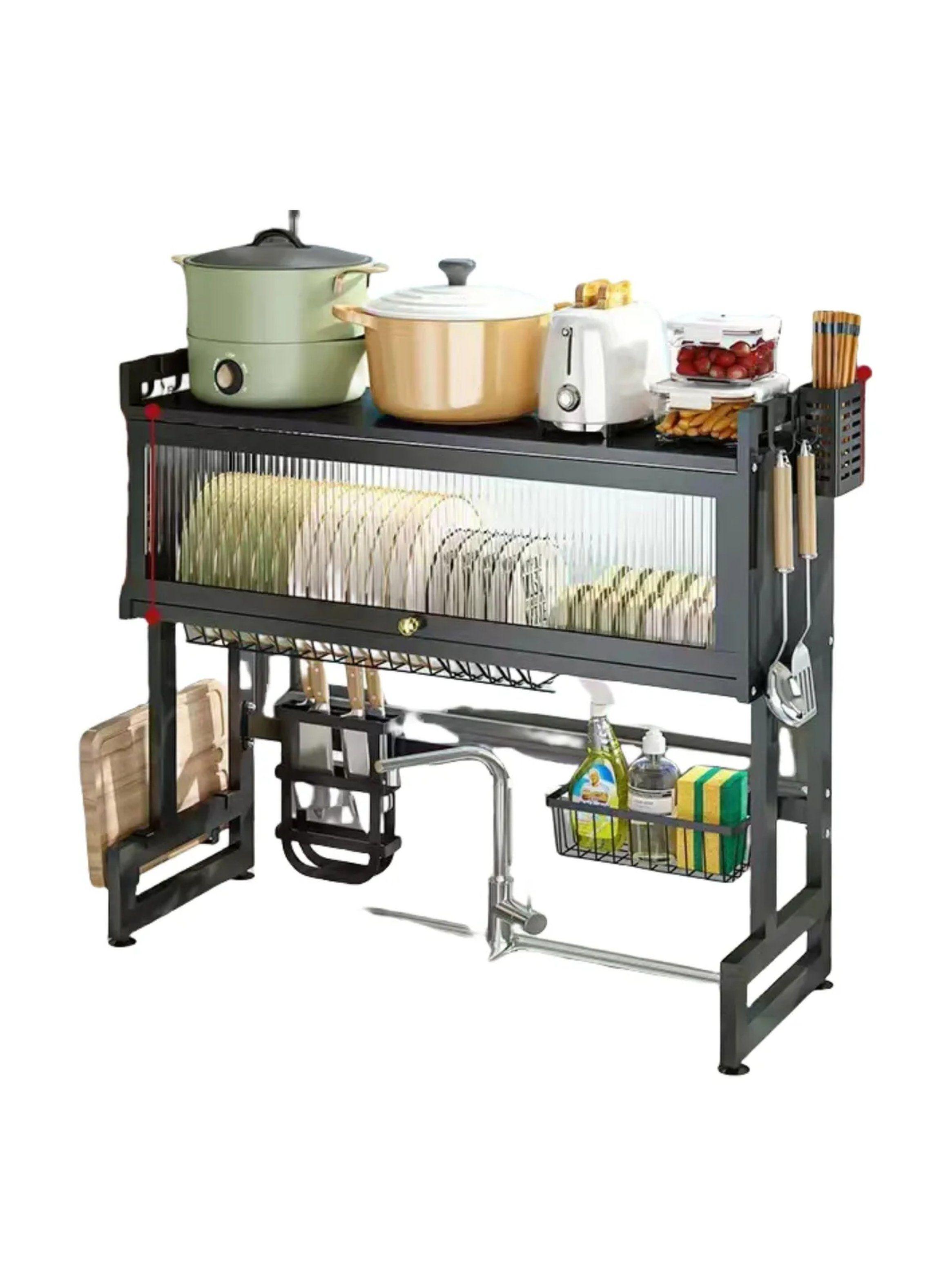 Rack de Secado de Platos Ajustable Acero Inoxidable Negro 85cm-0