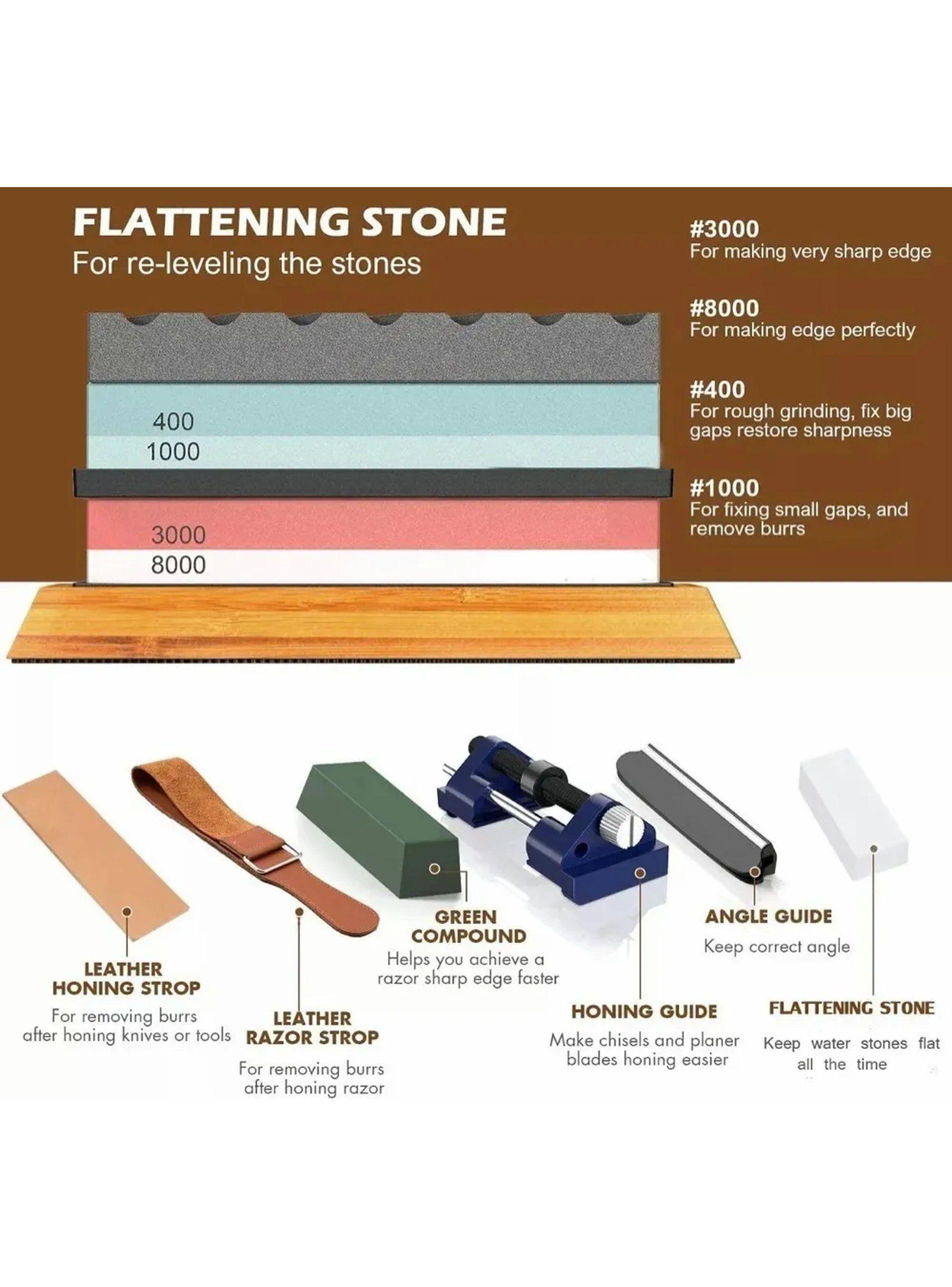 Juego de Piedras de Afilar Cuchillos 400/1000/3000/8000 con Base de Madera y Accesorios-1