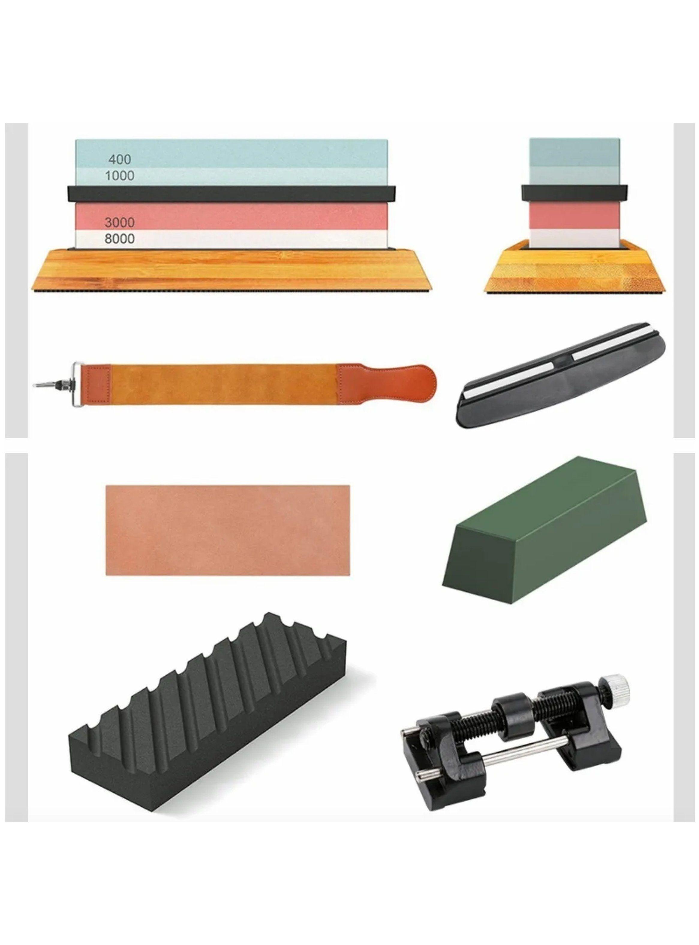 Juego de Piedras de Afilar Cuchillos 400/1000/3000/8000 con Base de Madera y Accesorios-3
